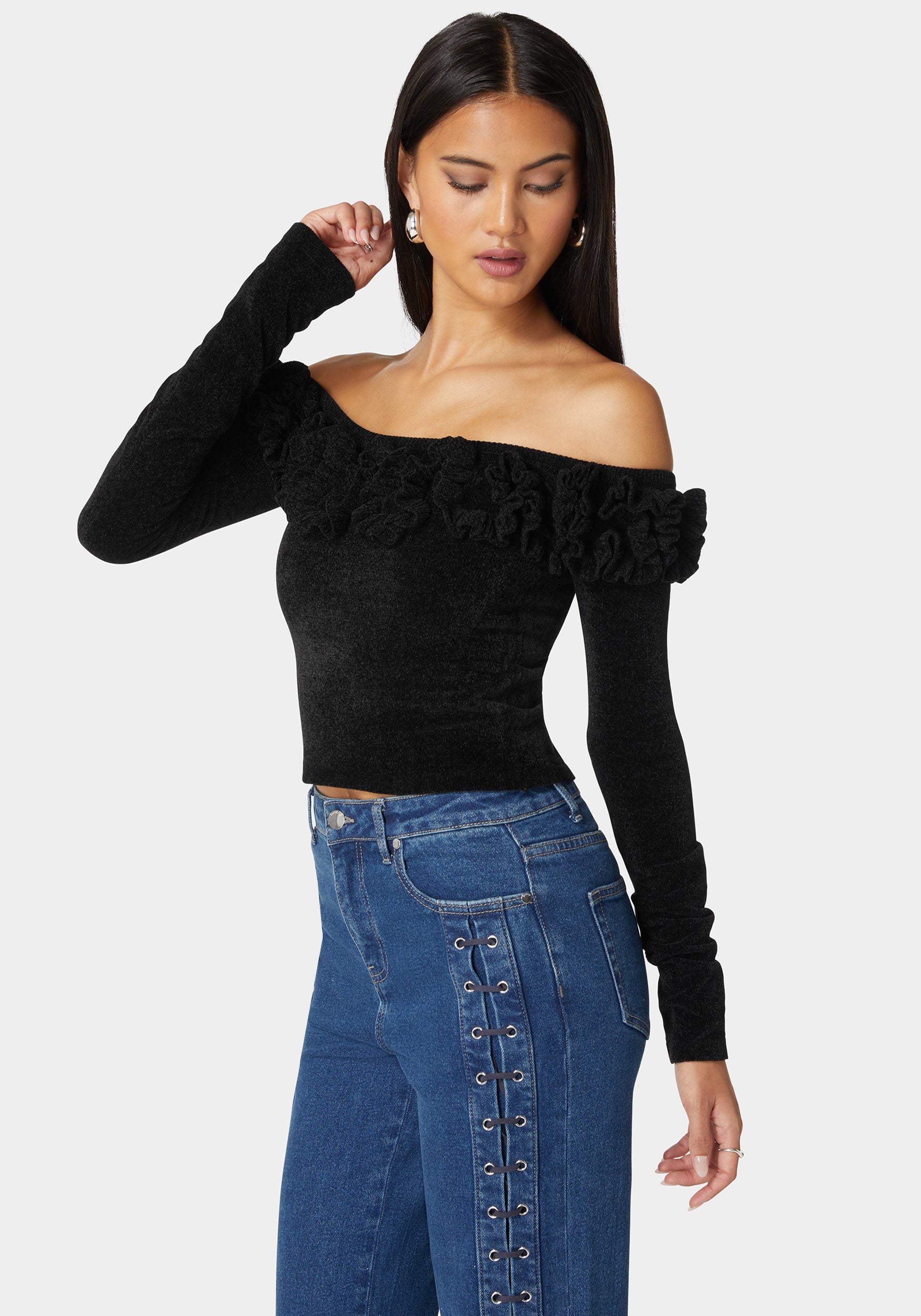 Off Shoulder Ruffle Detail Sweater