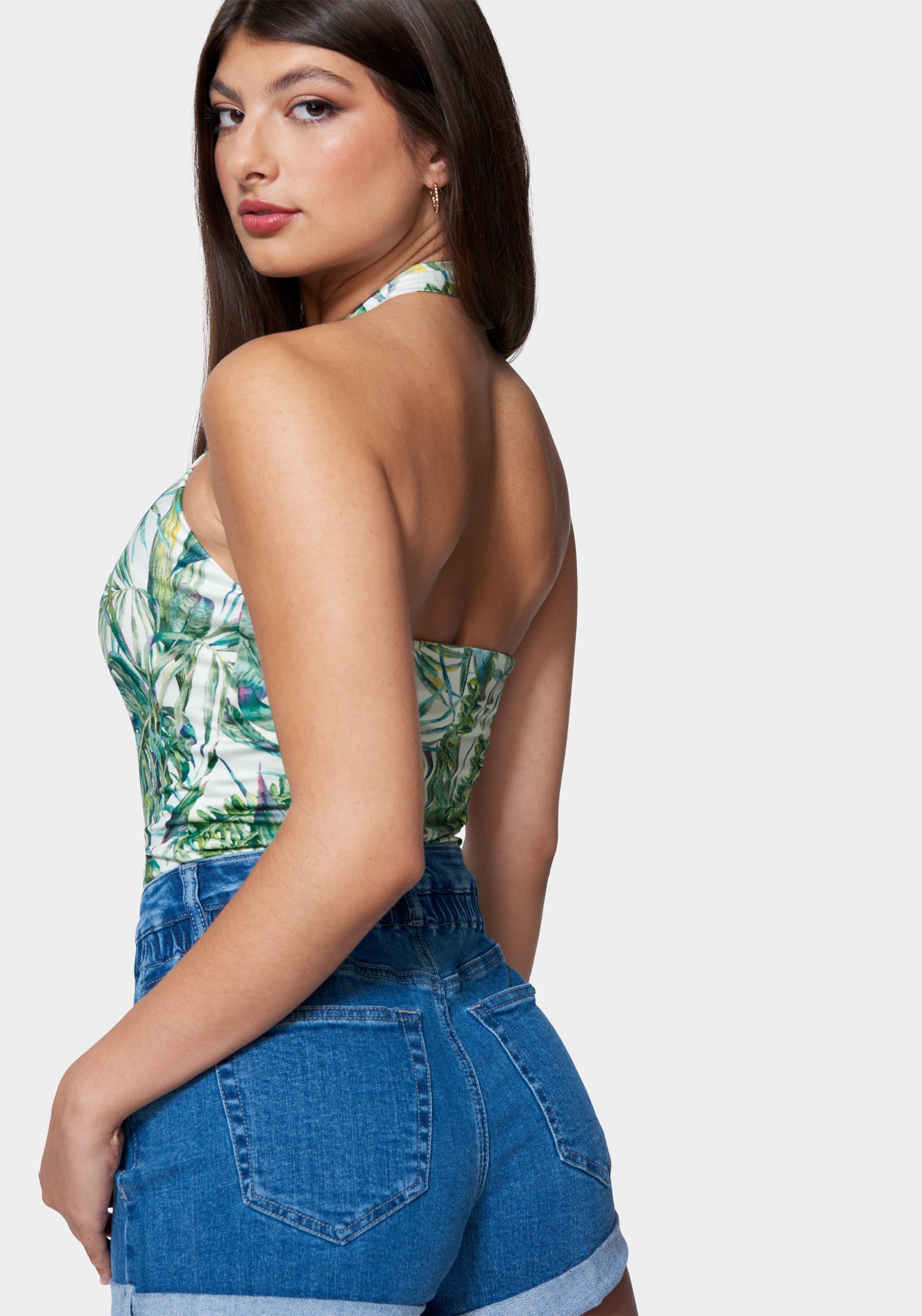 Printed Coated Knit Halter Top