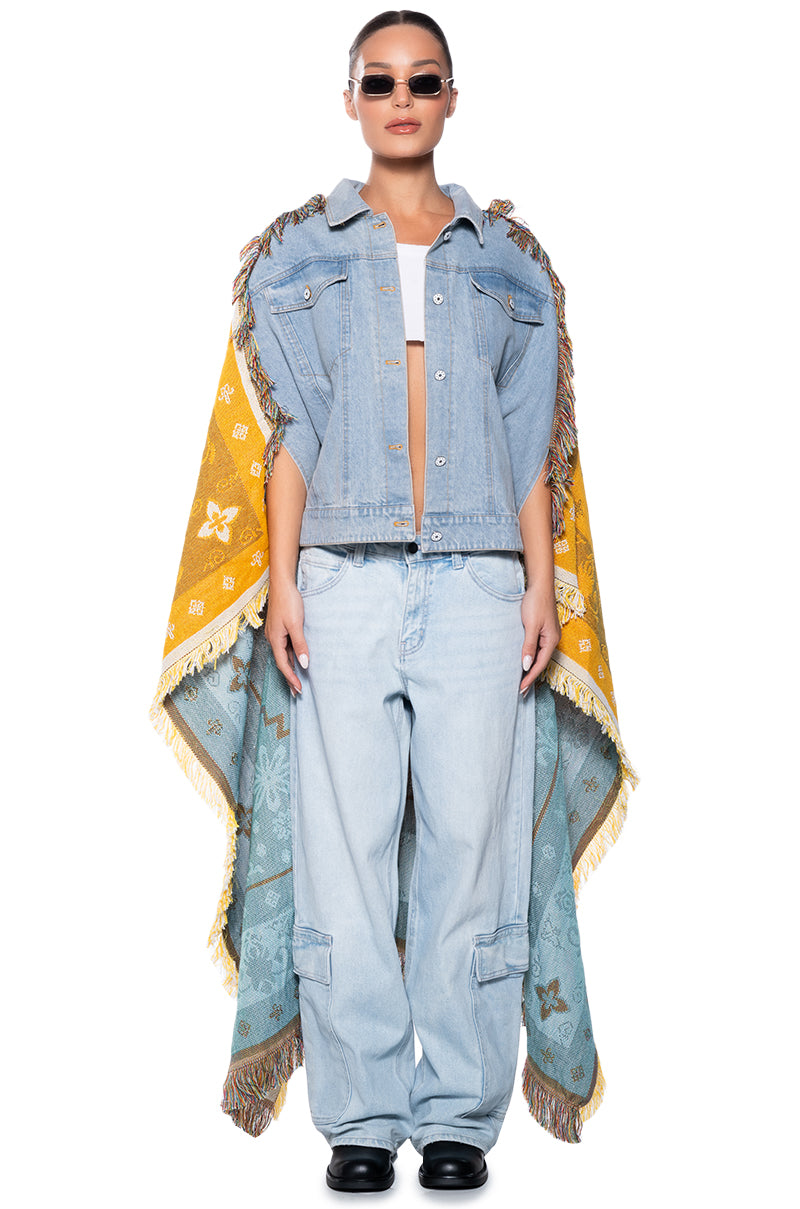 VIRGINIA BEACH TAPESTRY DENIM PONCHO