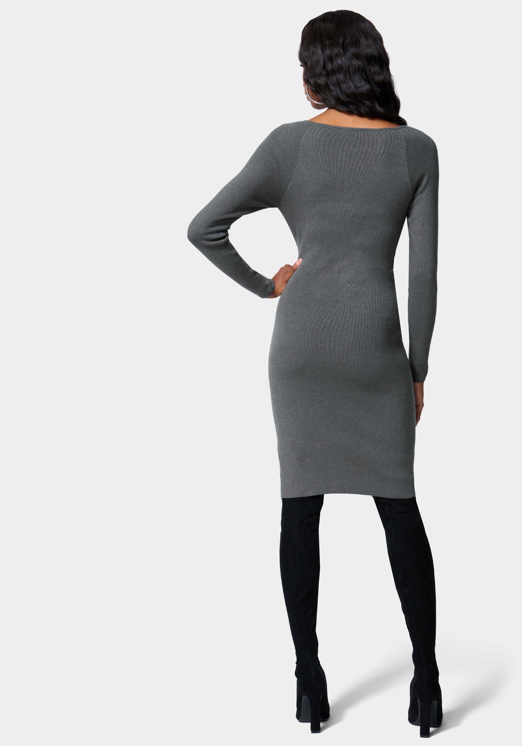 Surplice Button Midi Sweater Dress