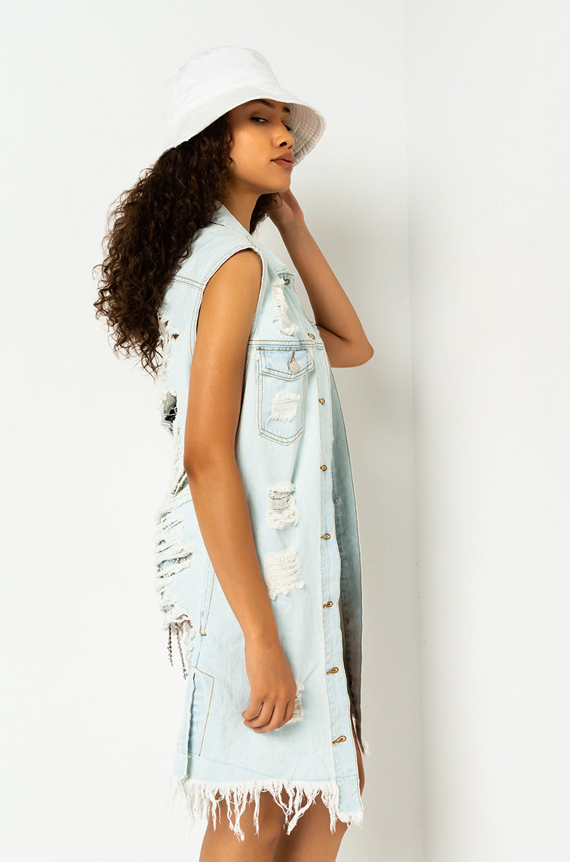 ABBIE DISTRESSED DENIM VEST