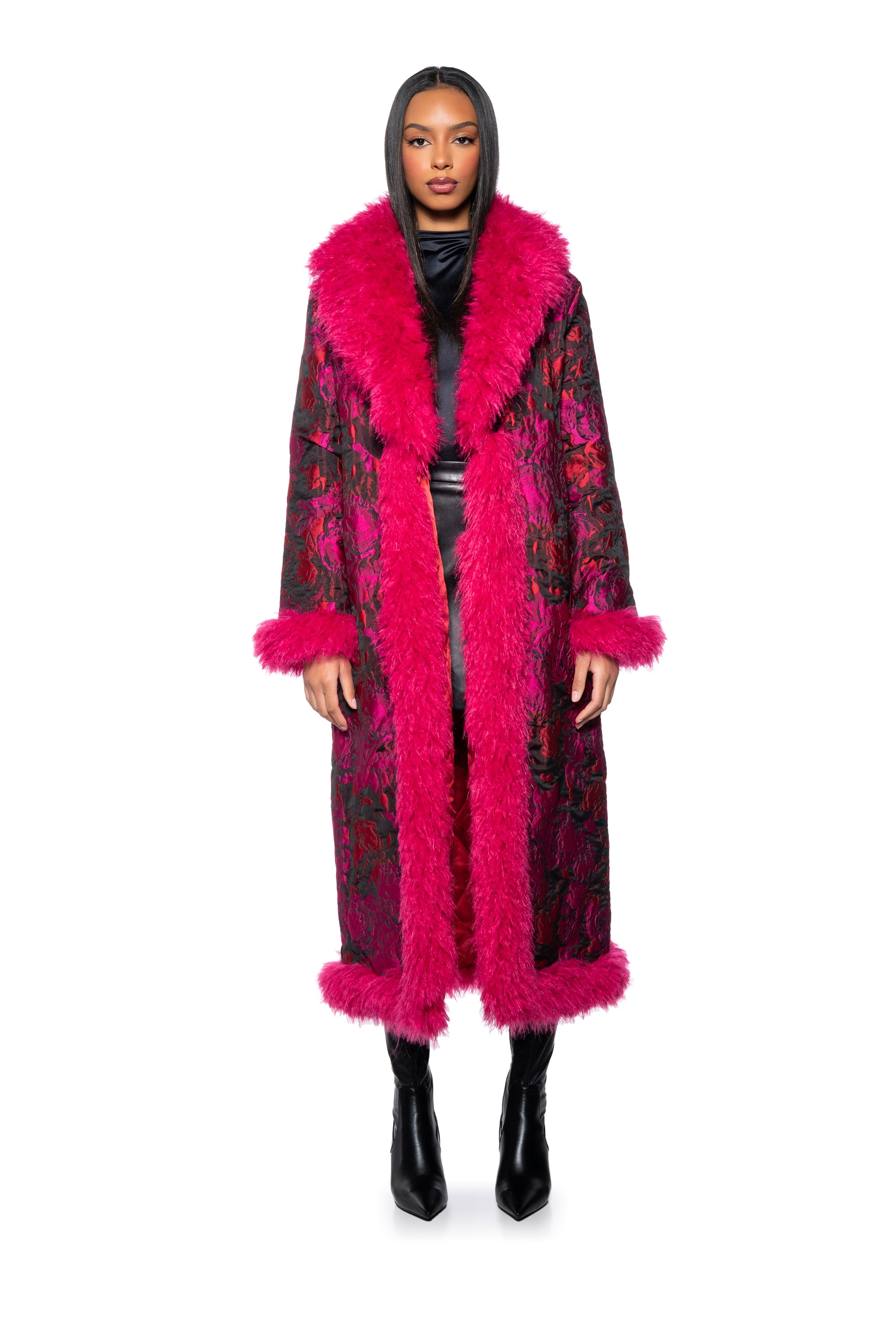 BROCADE PENNY LANE COAT WITH FAUX FUR