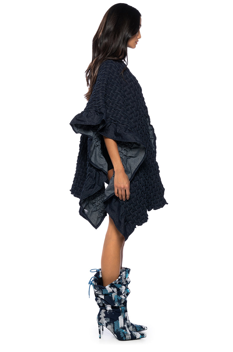 DENIM WEAVE EFFECT PONCHO