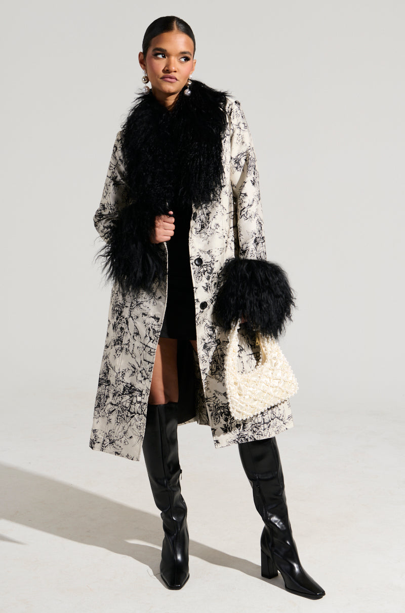 TALULAH REMOVABLE FUR TRIM TRENCH IN IVORY MULTI