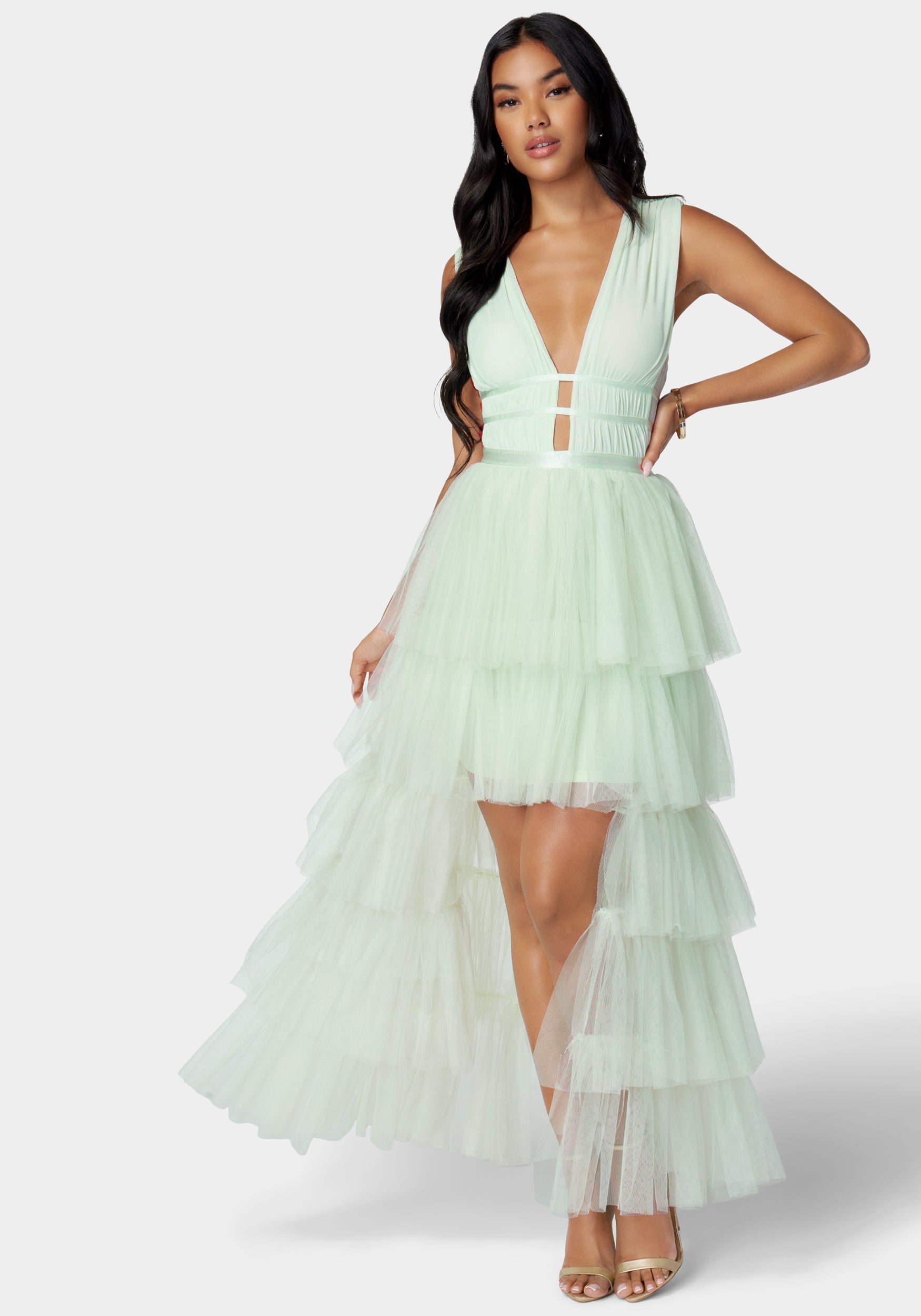 Tiered High Low Mesh Dress