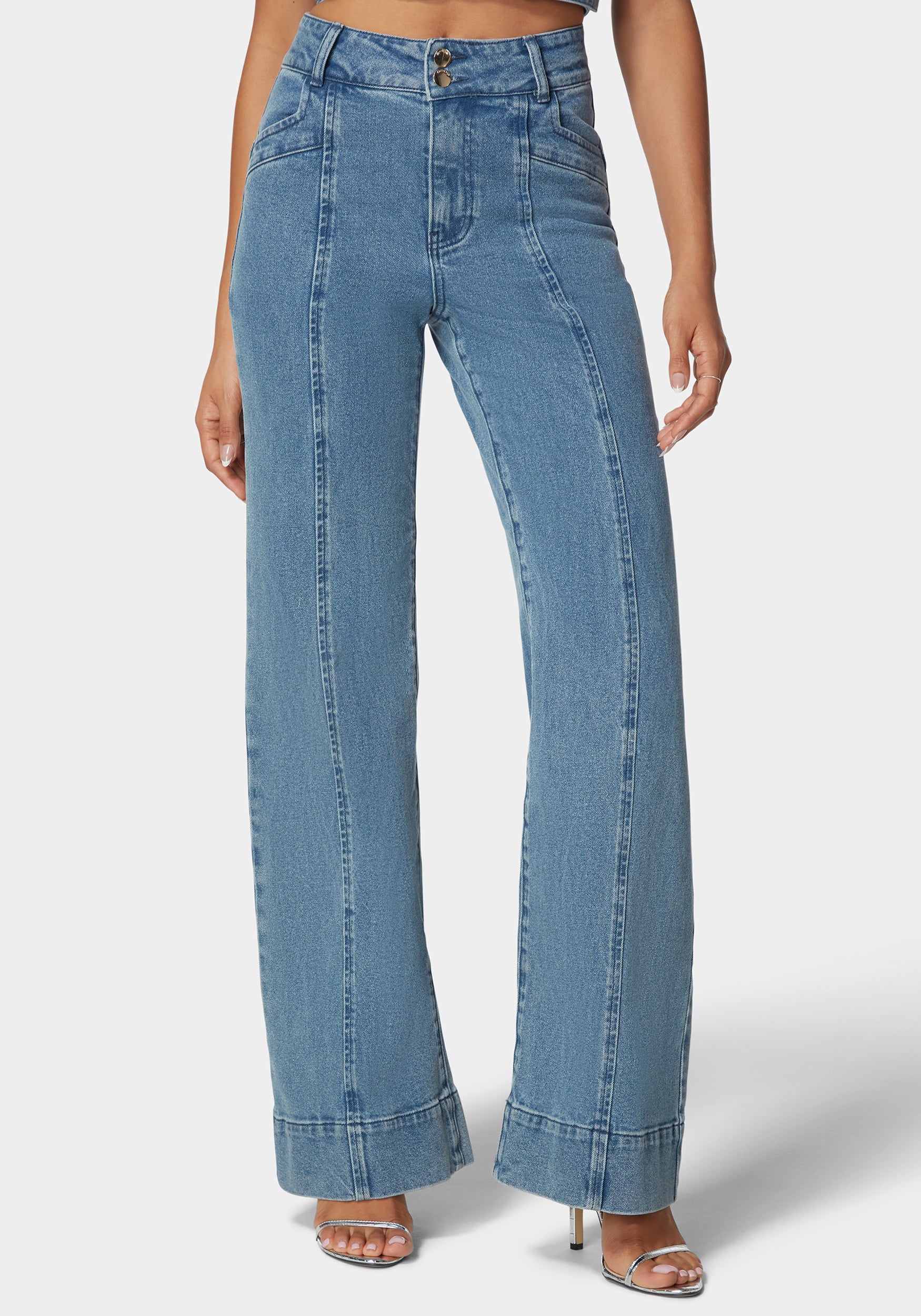 High Waist Seam Detail Ultra Wide Leg Jeans