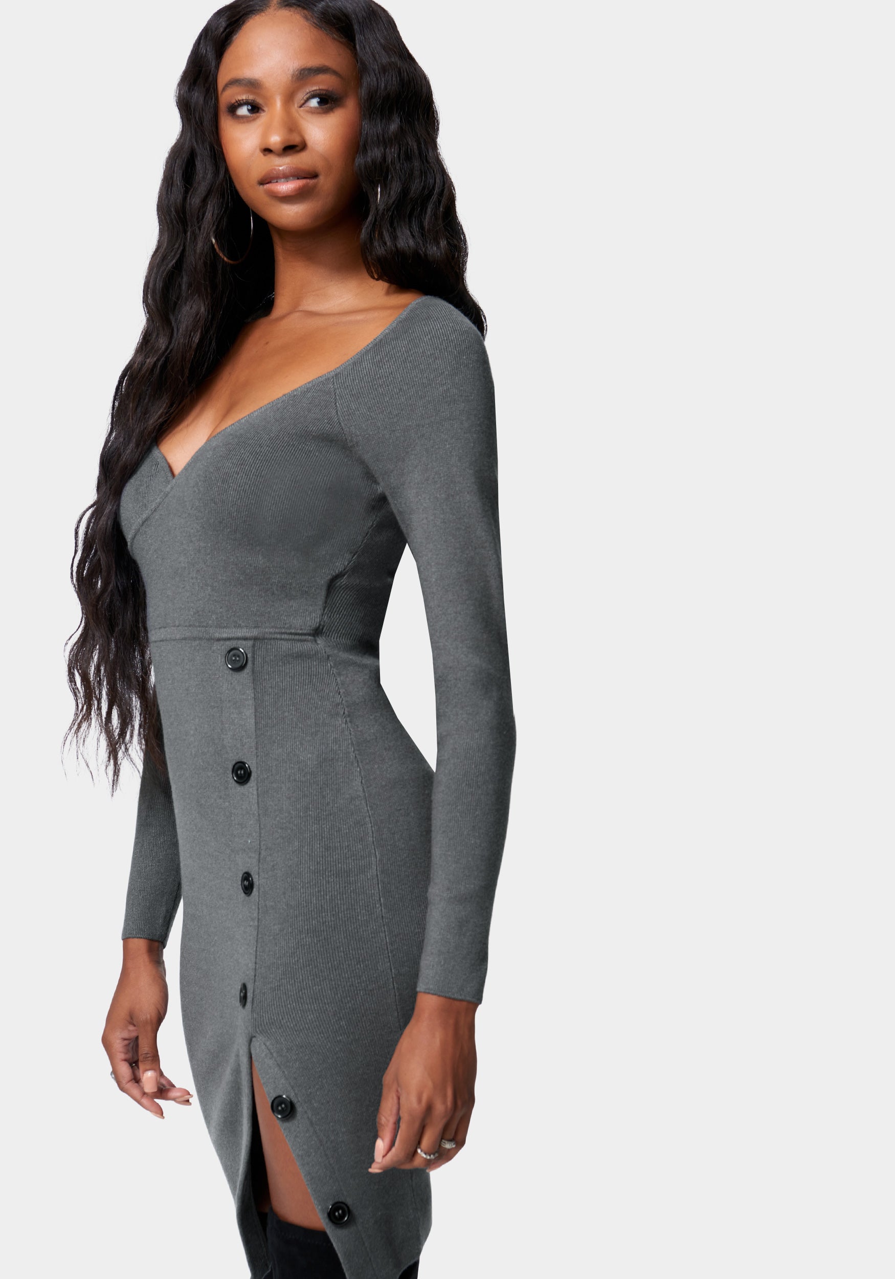 Surplice Button Midi Sweater Dress