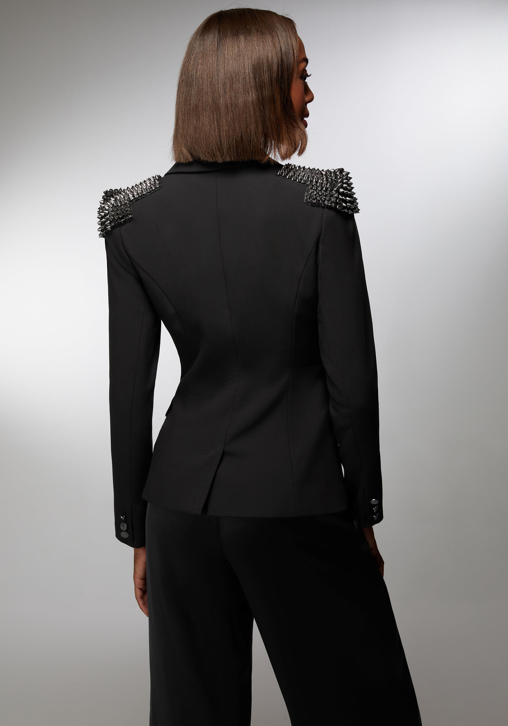 Studded Shoulder Double Breast Tailored Blazer