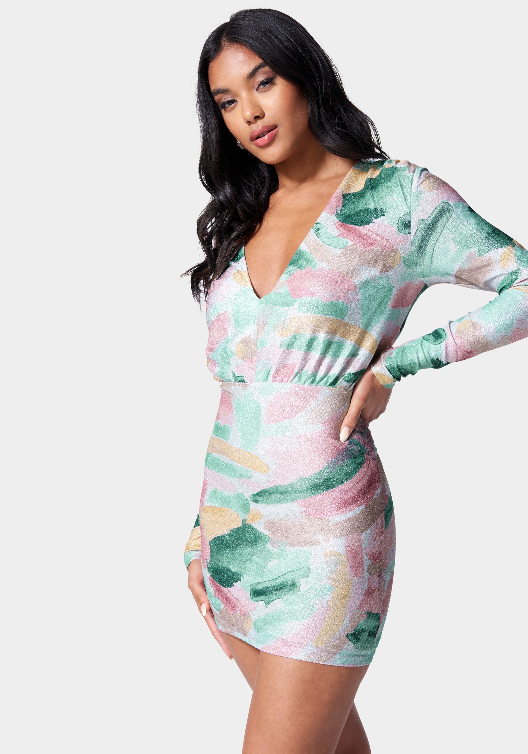 Printed Blouson Lurex Mini Dress