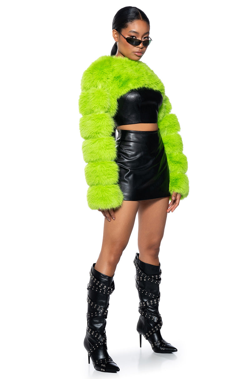 LADIES NIGHT ULTRA CROP FAUX FUR JACKET