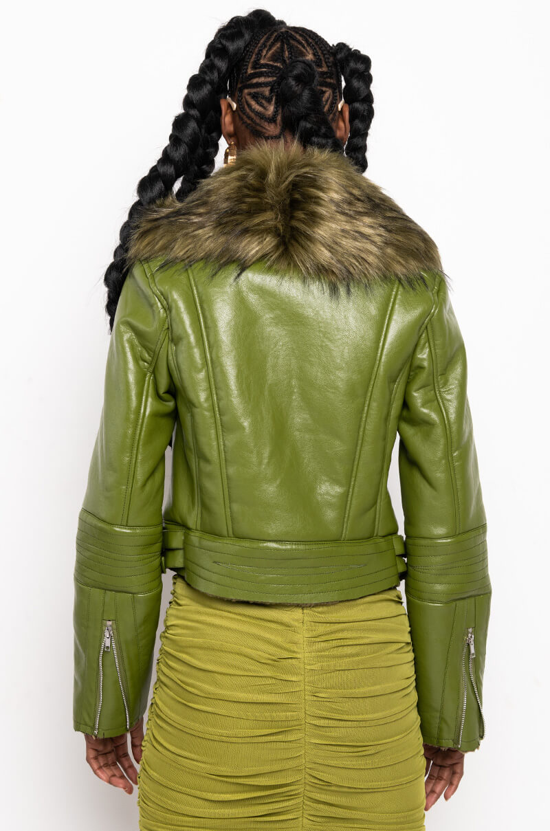 DOUBLE BONDED FAUX FUR MOTO JACKET