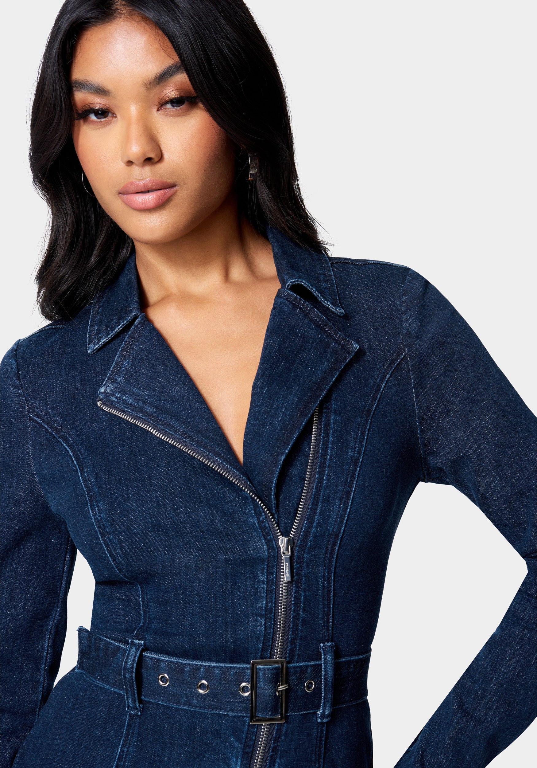 Moto Style Belted Denim Dress