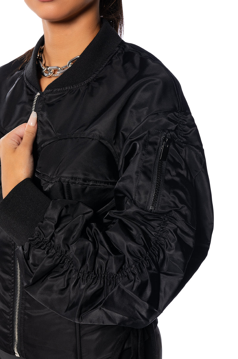 FITTED BOMBER WITH ADJUSTABLE SIDE LACE