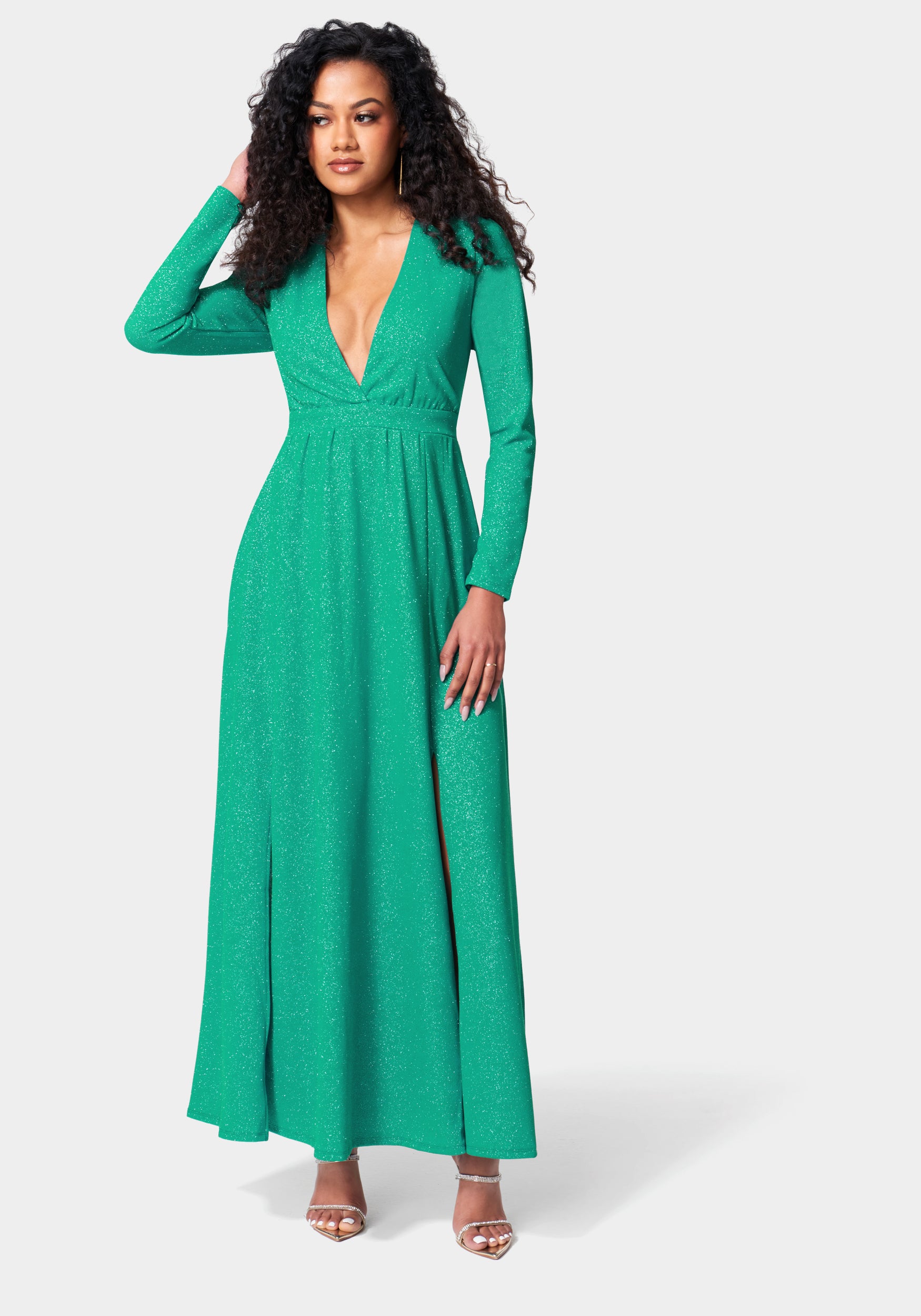 Lurex Deep V Maxi Dress