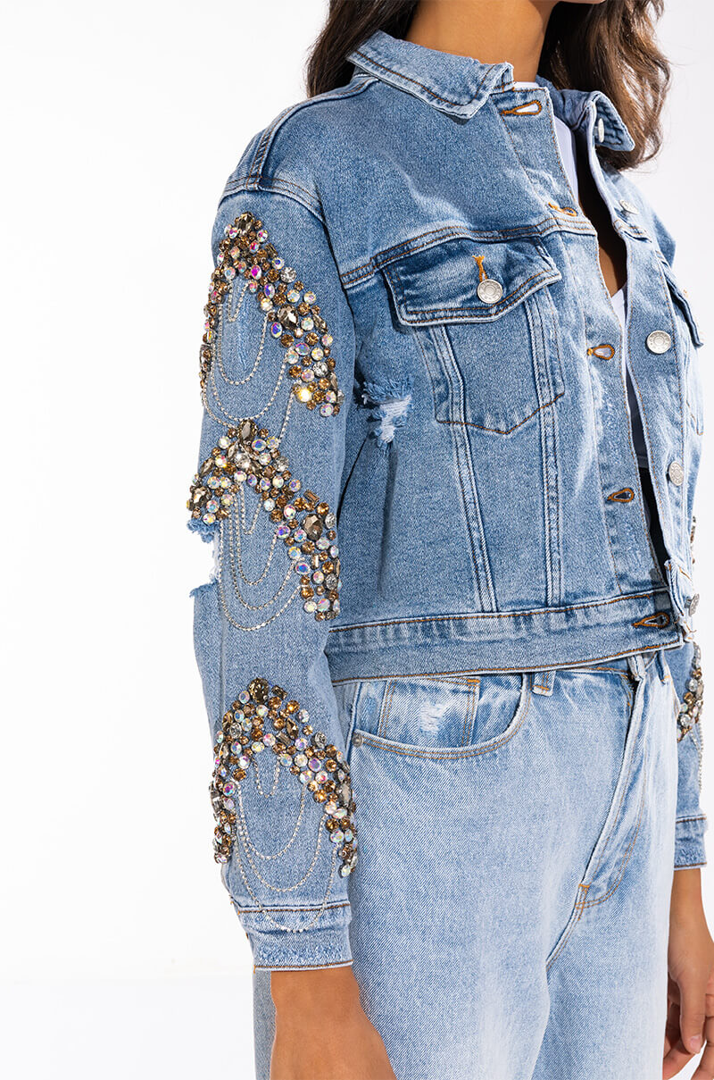 GLAMOROUS LIFE RHINESTONE JEAN JACKET