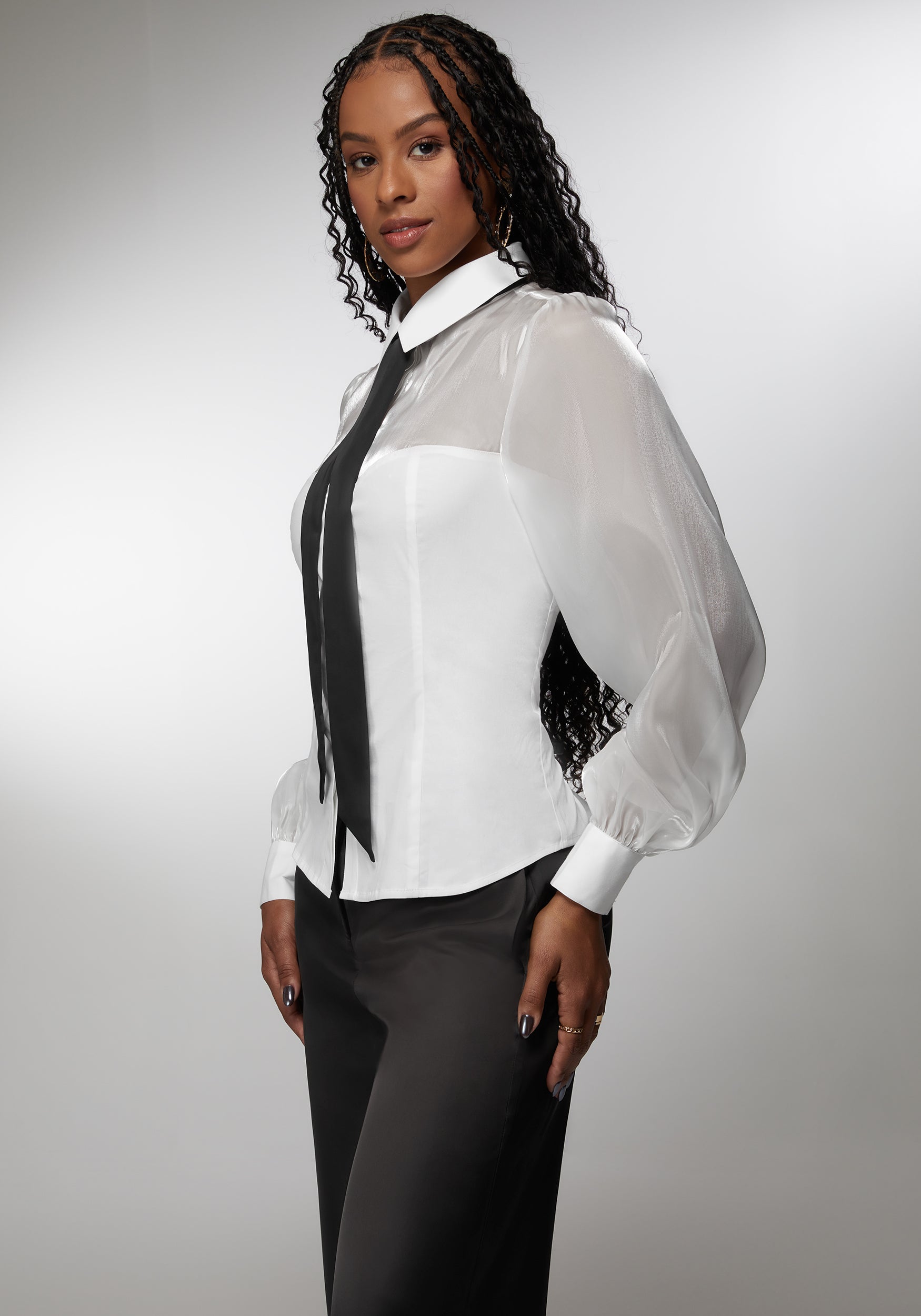 Organza Sweetheart Illusion Combo Poplin Blouse