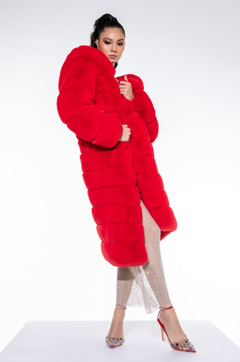 AZALEA WANG FAUX FUR PANEL HOODED TRENCH