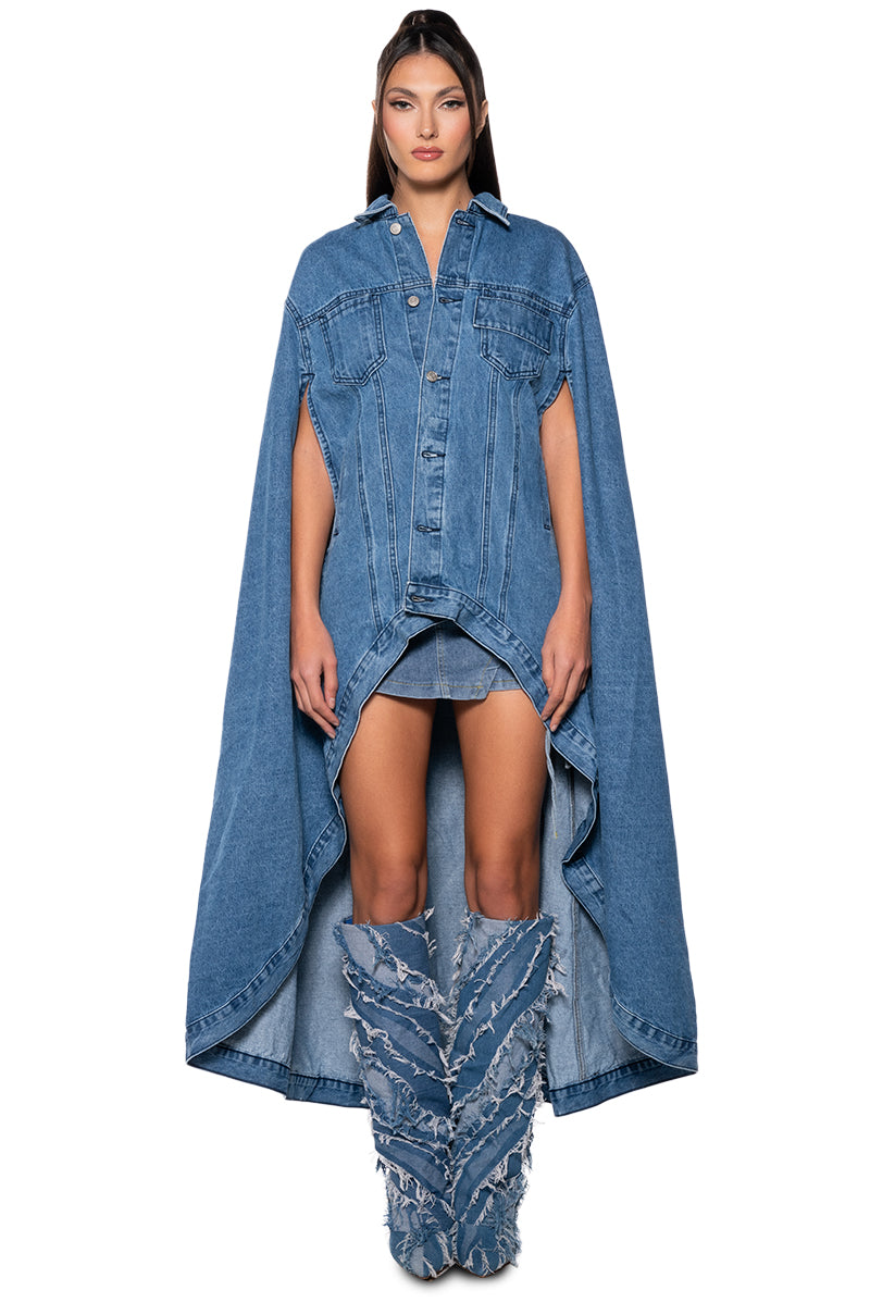 DON'T TALK LOUD MAXI DENIM PONCHO