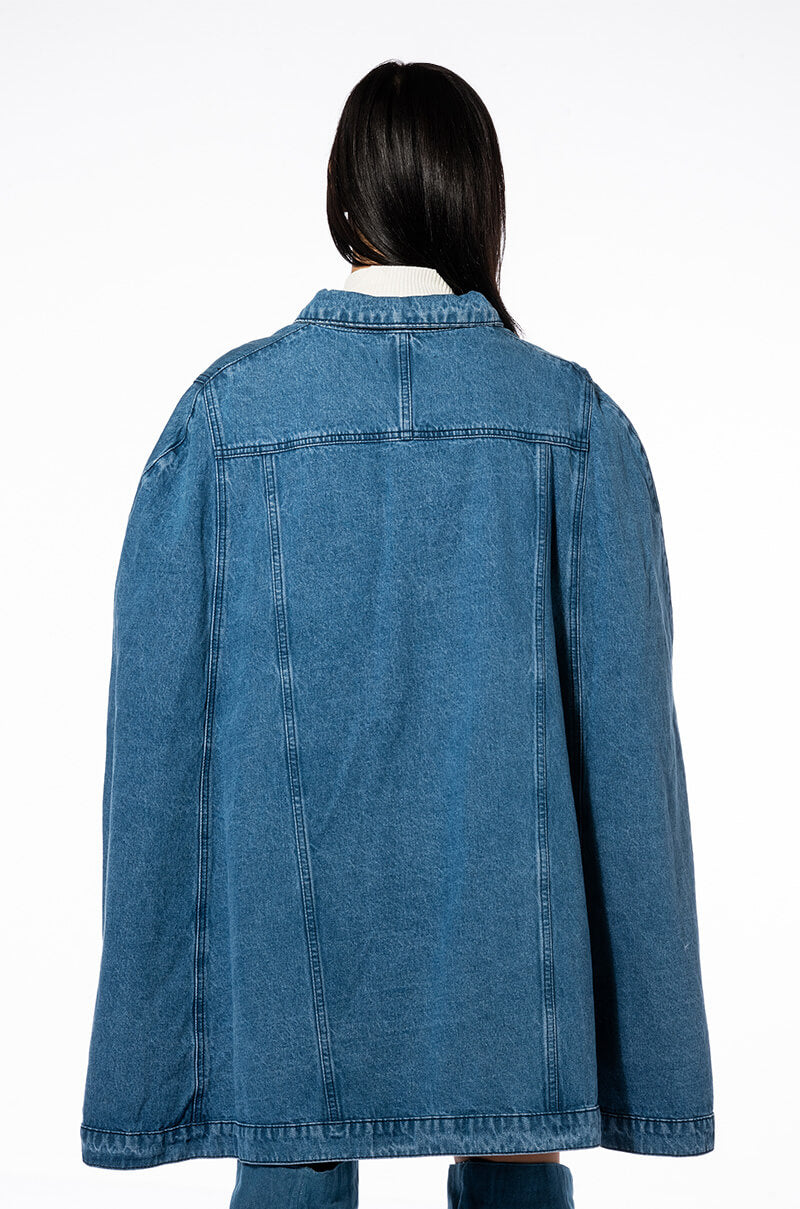 DON'T TALK LOUD DENIM TRENCH PONCHO