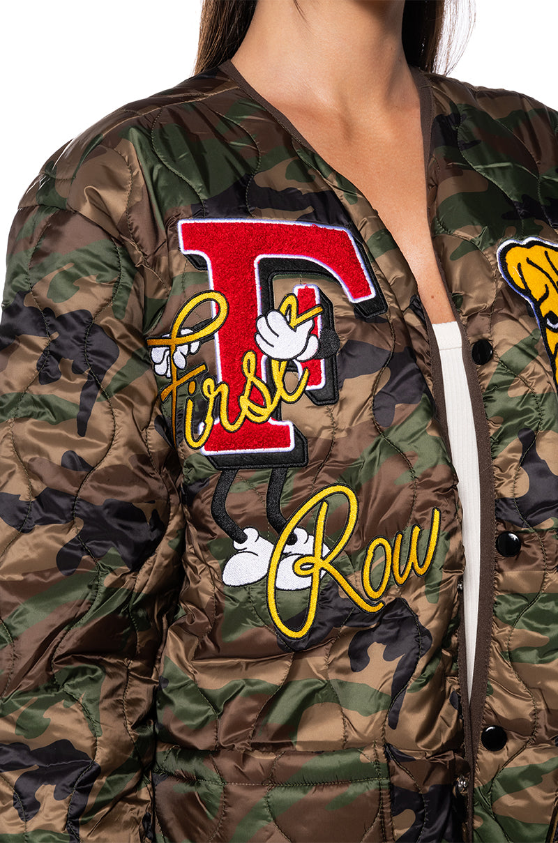 FIRST ROW NYLON CAMO PATCH BOMBER