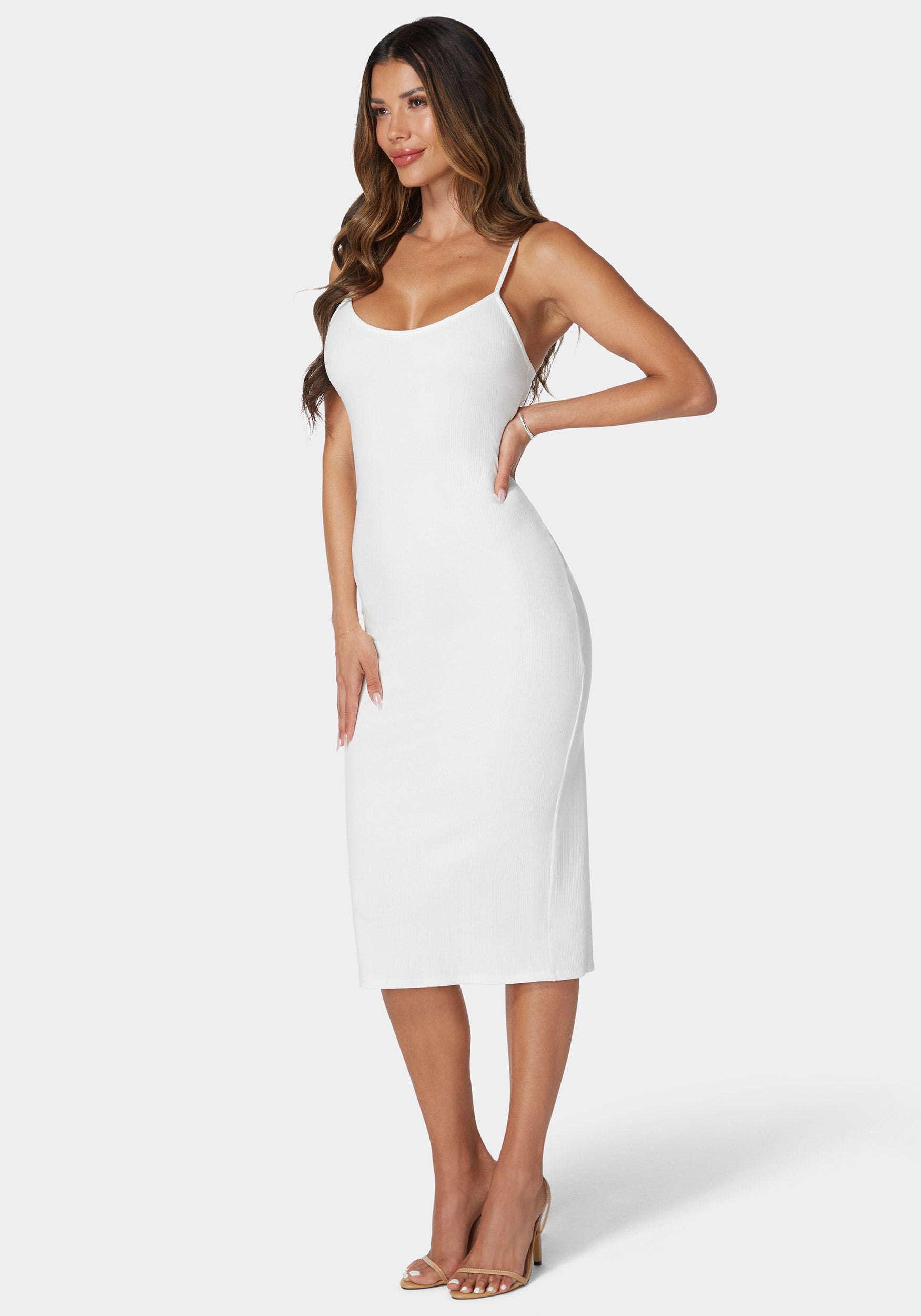 Rib Spaghetti Strap Midi Dress