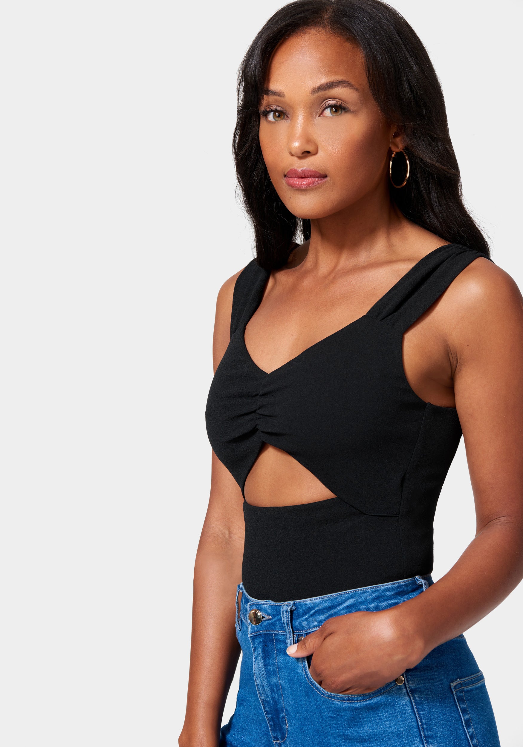 Ruched Sleeve Cutout Detail Top