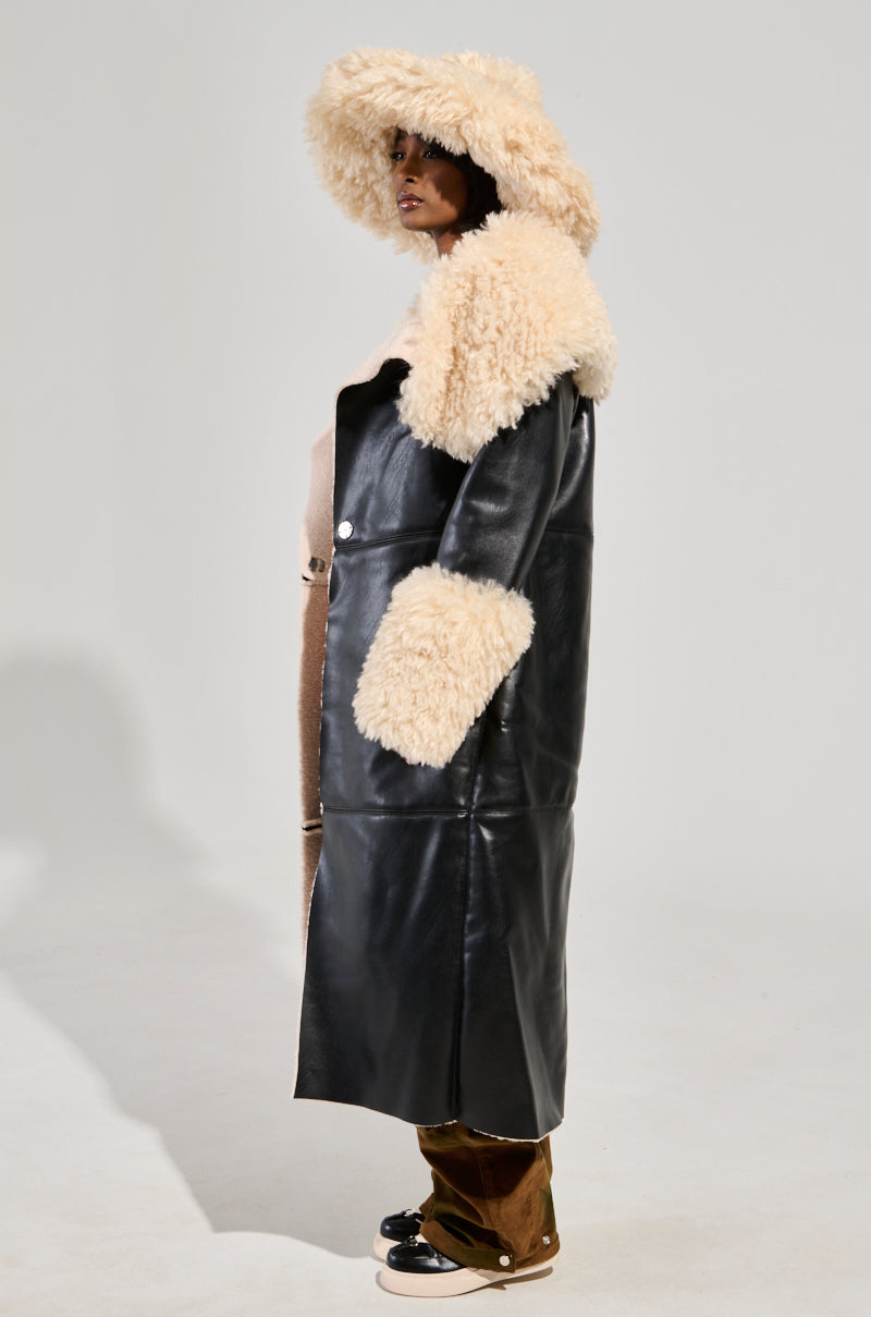 SHE GOT IT FLUFFY PU TRENCH WITH BONDED SHERPA