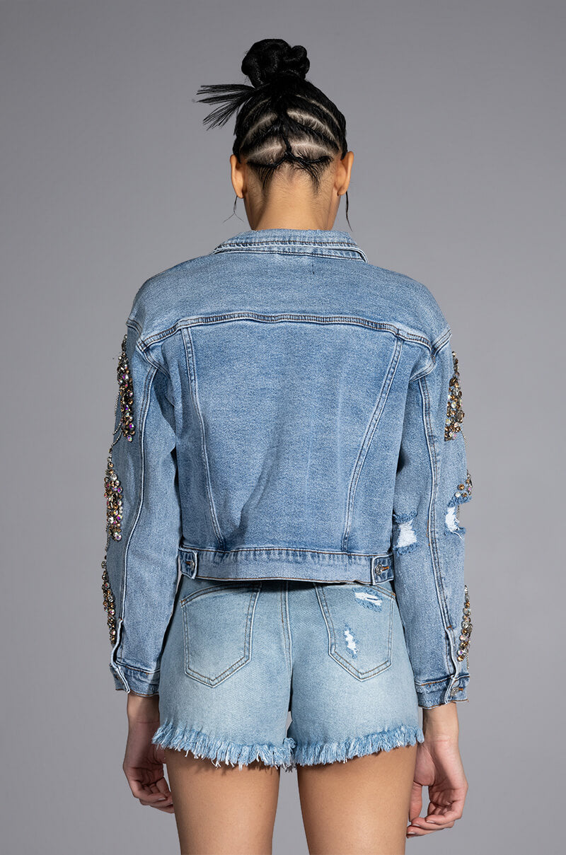 GLAMOROUS LIFE RHINESTONE JEAN JACKET