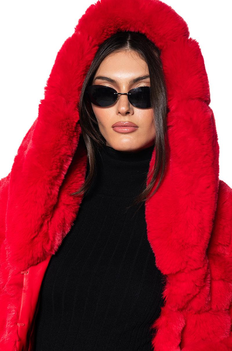 AZALEA WANG FAUX FUR PANEL HOODED TRENCH