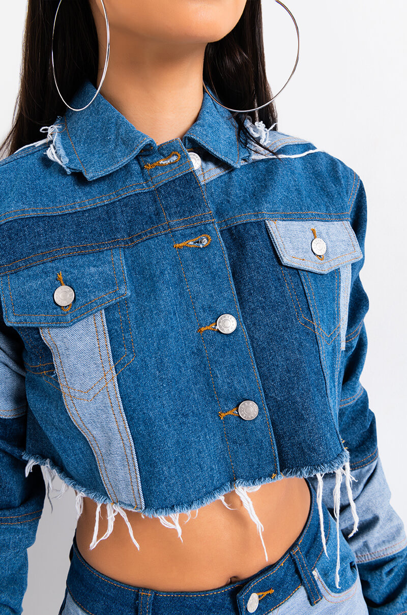 STACKED PATCH WORK CROP DENIM JACKET