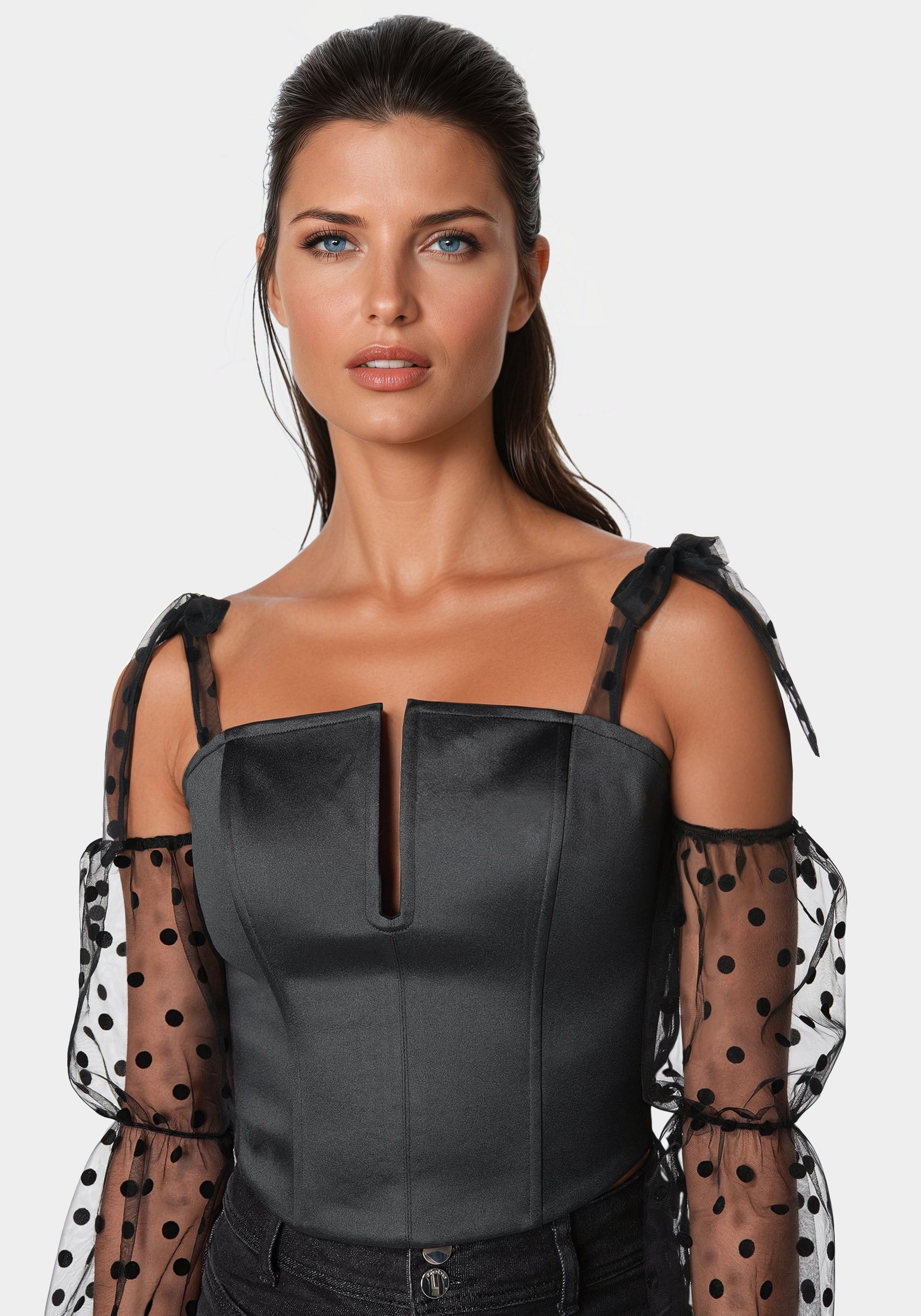 Swiss Dot Sleeve Satin Corset