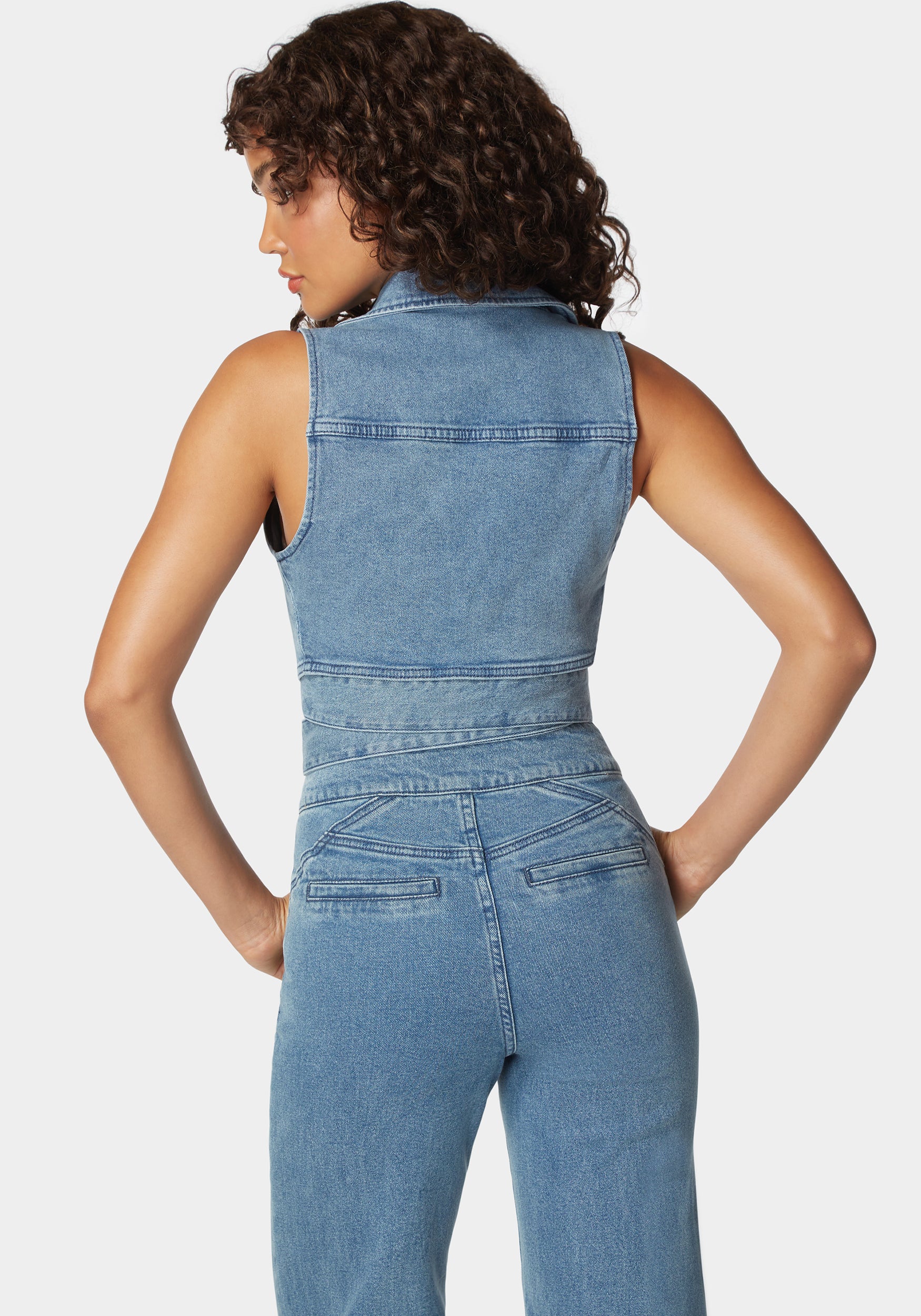 D Ring Belt Denim Wrap Top