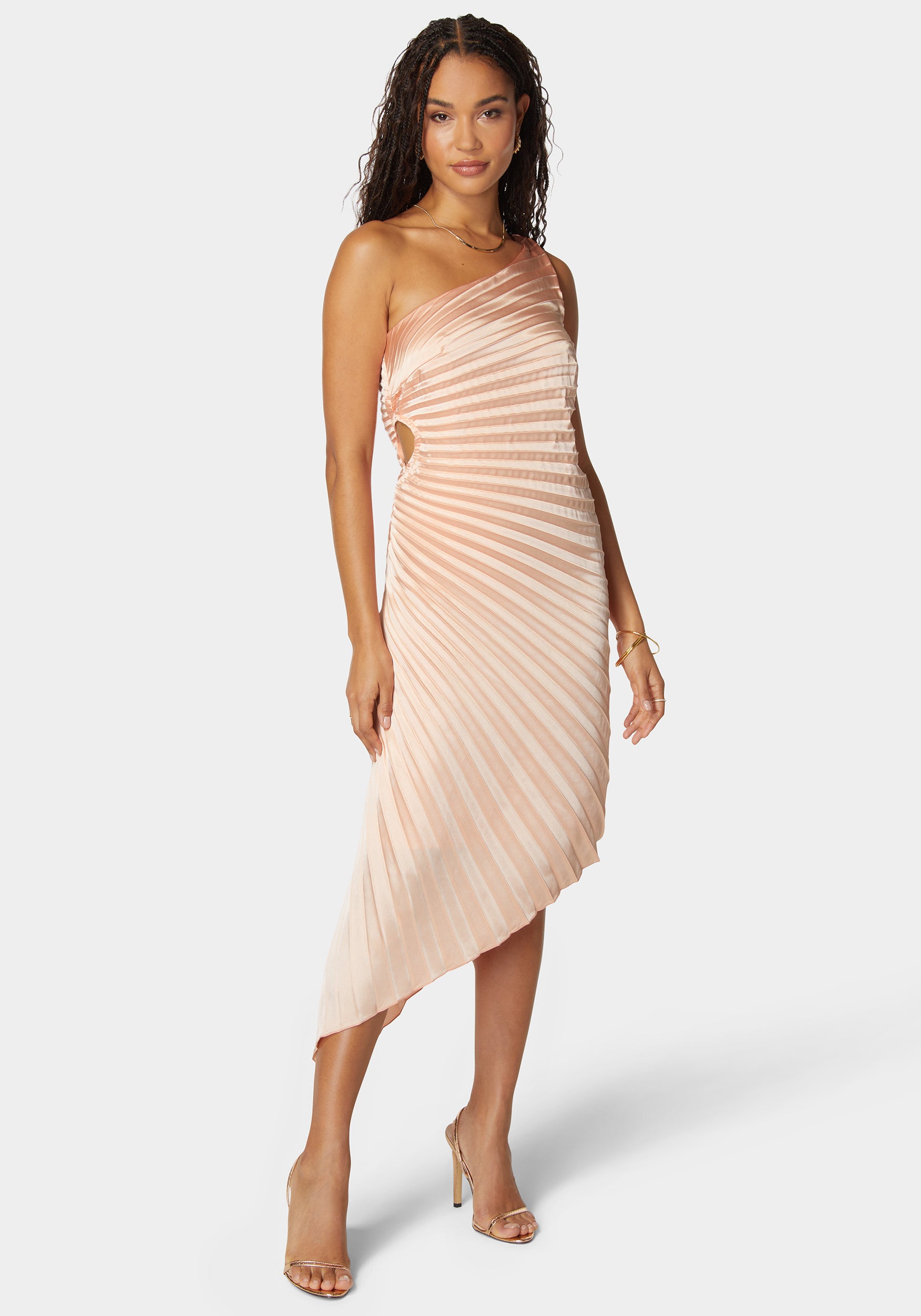 Pleated One Shoulder Gown