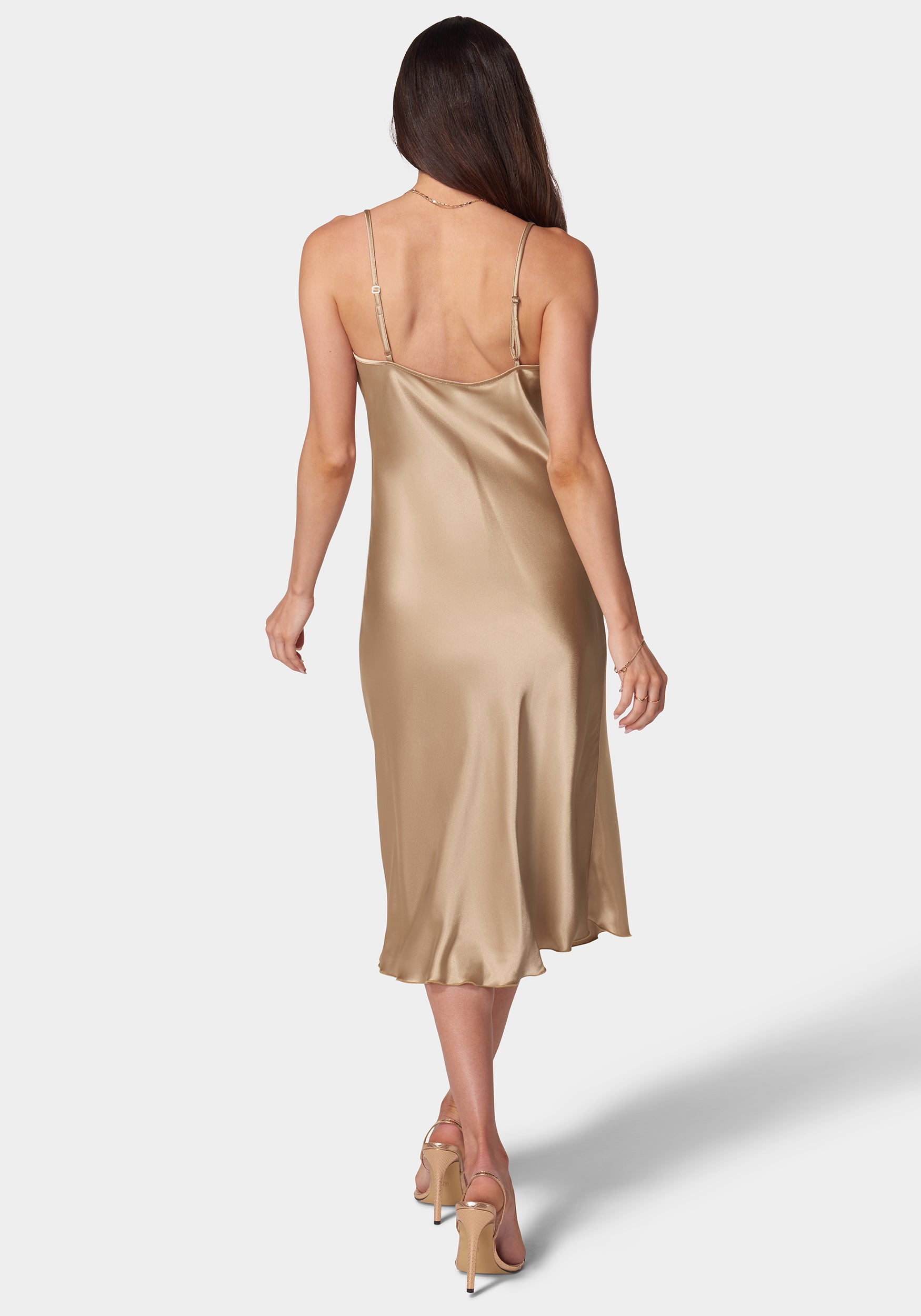 Satin Cowl Neck Slip Midi Dress