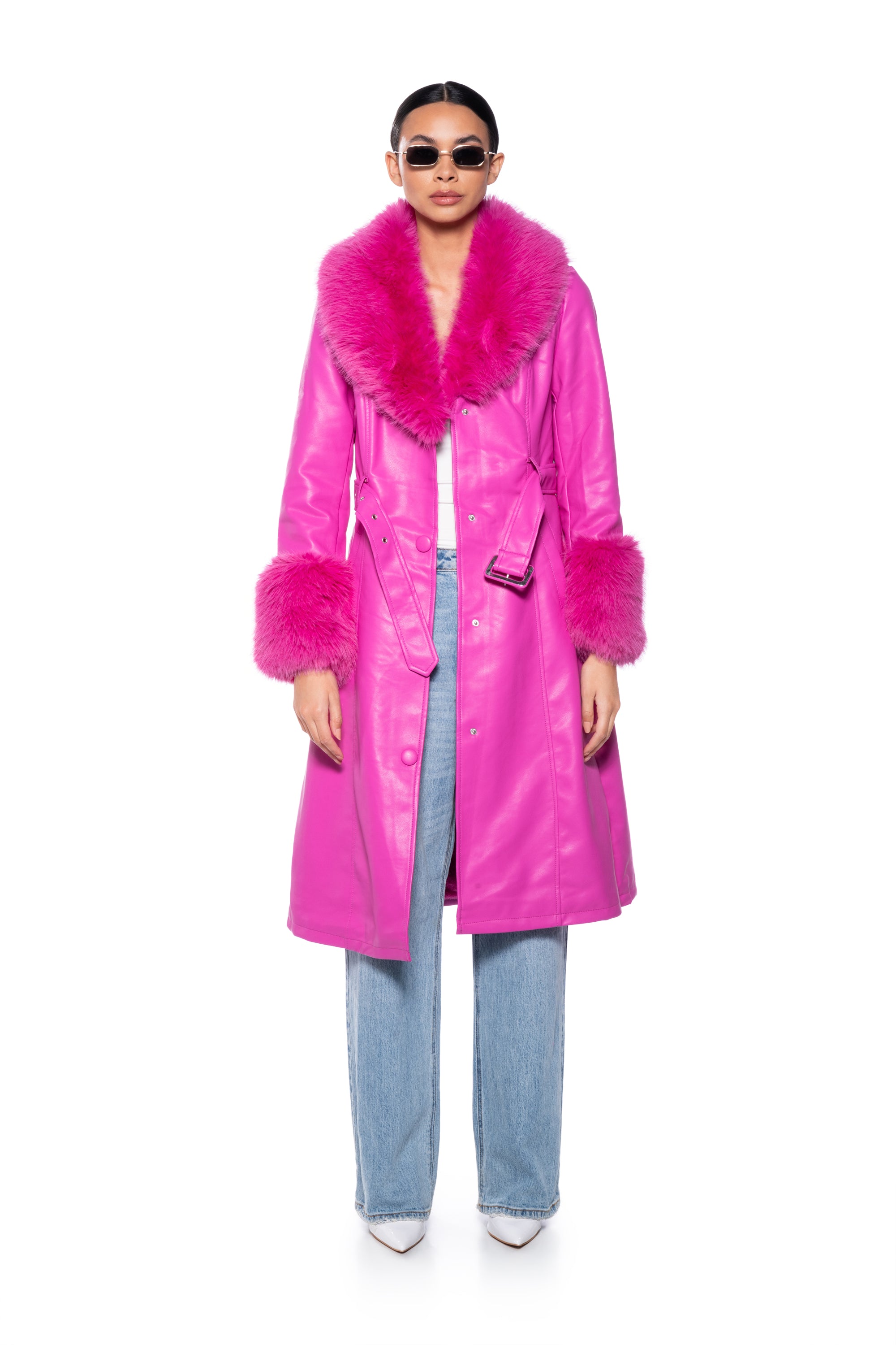 AZALEA WANG KAYA PU TRENCH WITH FUR LINING