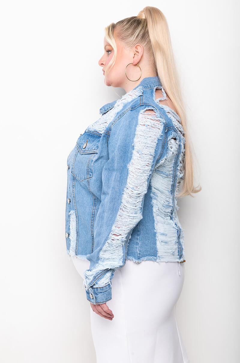 PLUS ULTRA DISTRESSED CROP DENIM JACKET