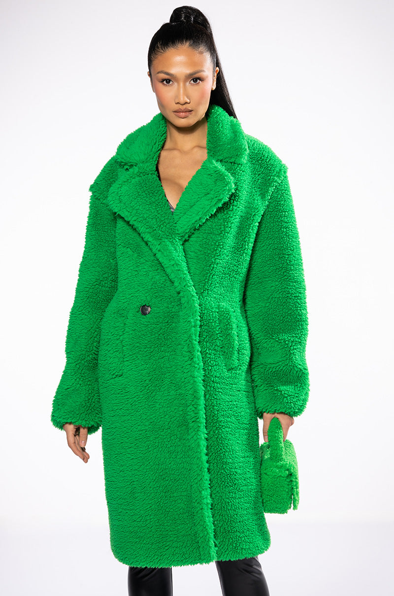 NAOMI LUXE WOOLISH TRENCH IN KELLY GREEN