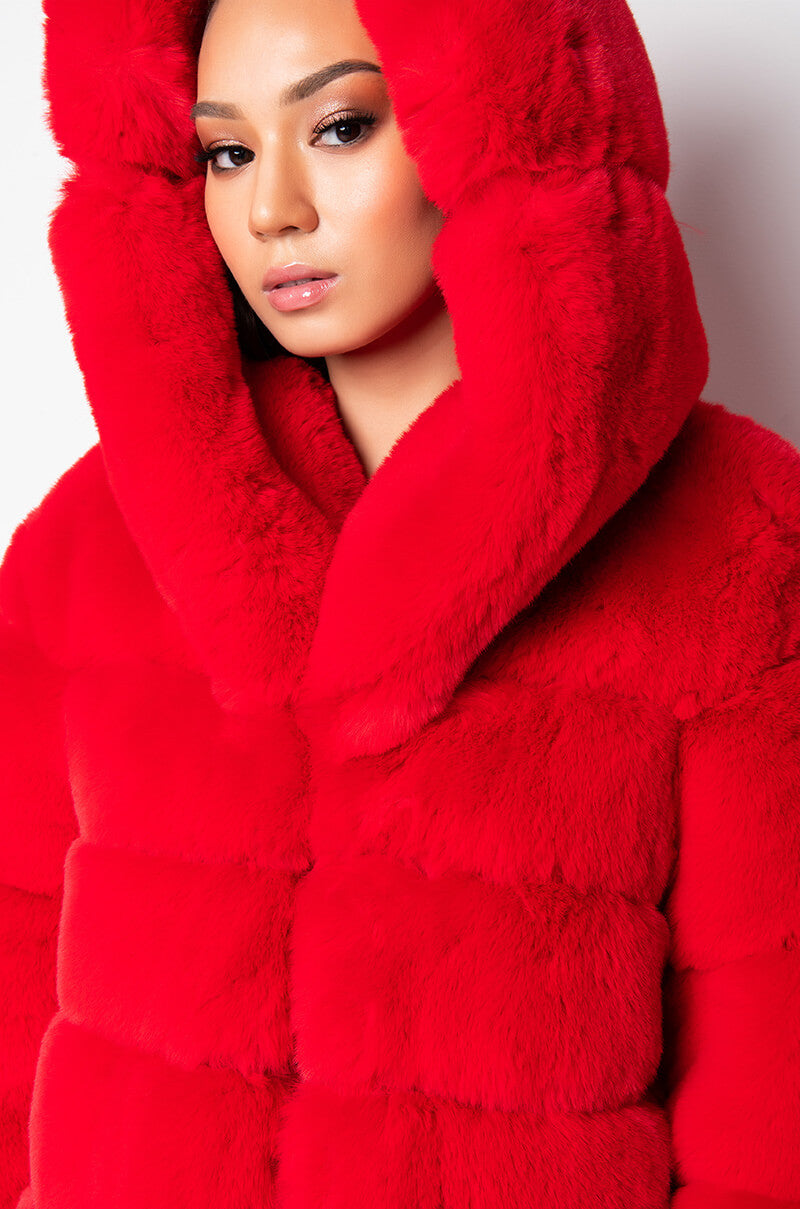 AZALEA WANG FAUX FUR PANEL HOODED TRENCH