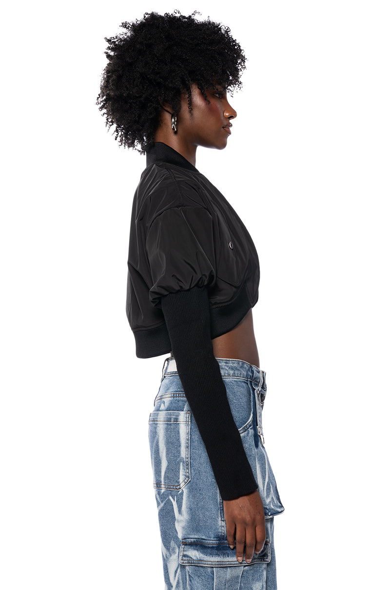 MAKE IT LOOK EASY SKINNY ARM CROPPED BOMBER