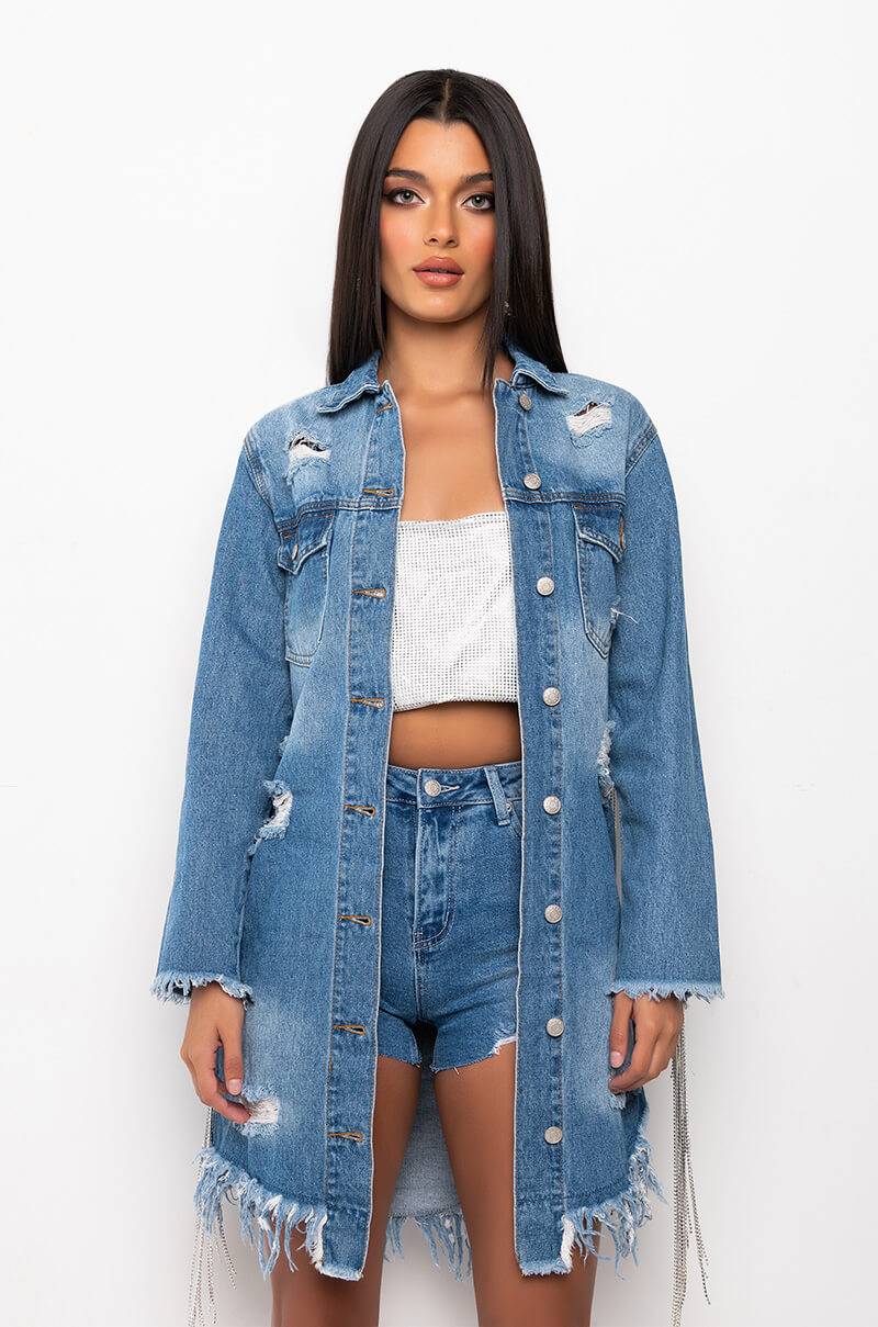 DOLLYS SIS RHINESTONE LONG DENIM JACKET