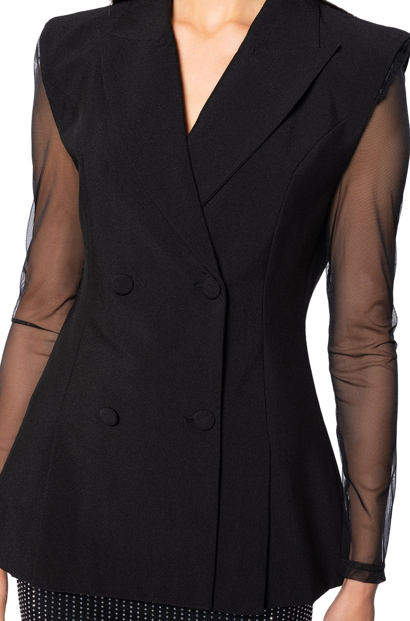 SHARP SHOULDER BLAZER VEST WITH STRETCH MESH ARMS