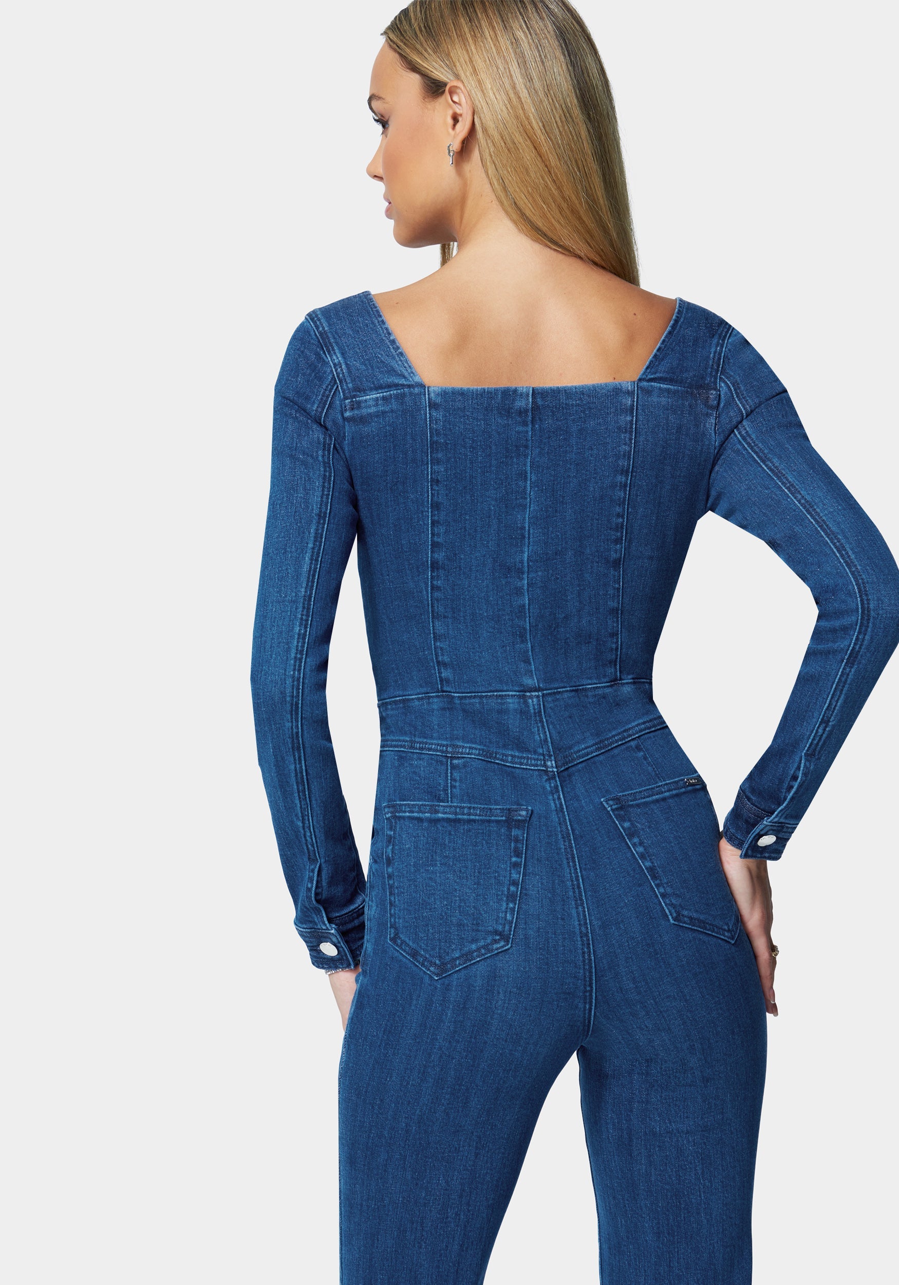 Multistitch Wide Leg Denim Jumpsuit