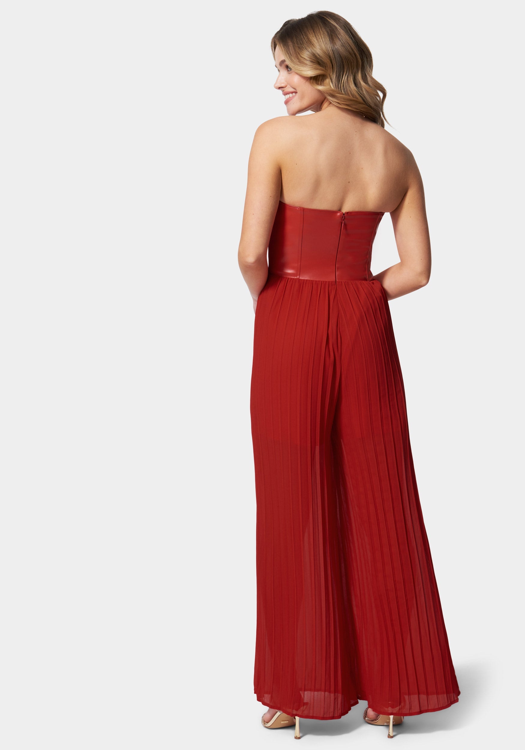 Bustier Pleated Wide Leg Jumpsuit