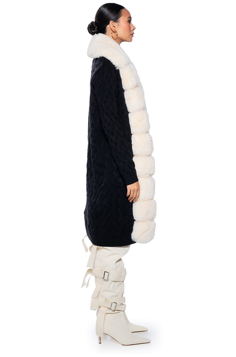 BABBS KNIT TRENCH WITH FAUX FUR LINING