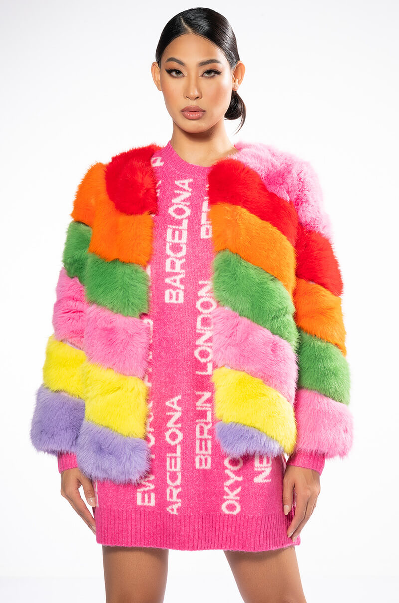 JAYLEY BRAND FAUX FUR RAINBOW JACKET