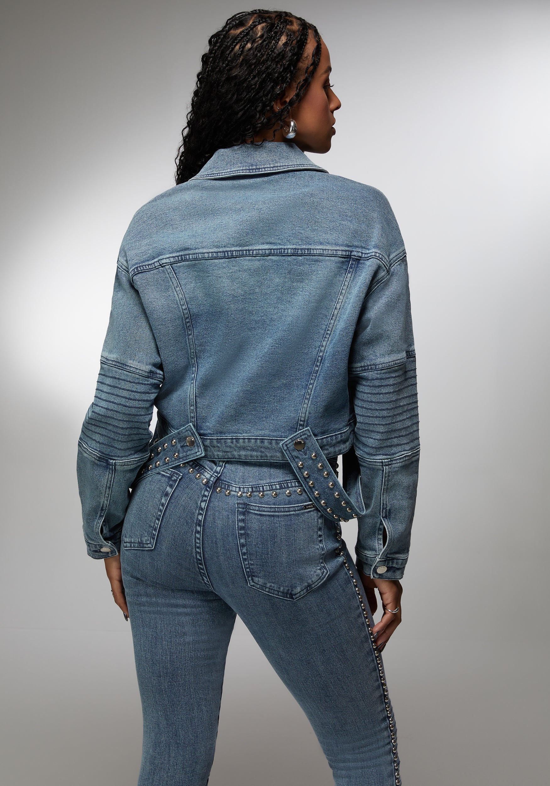 Drop Shoulder Studded Denim Jacket