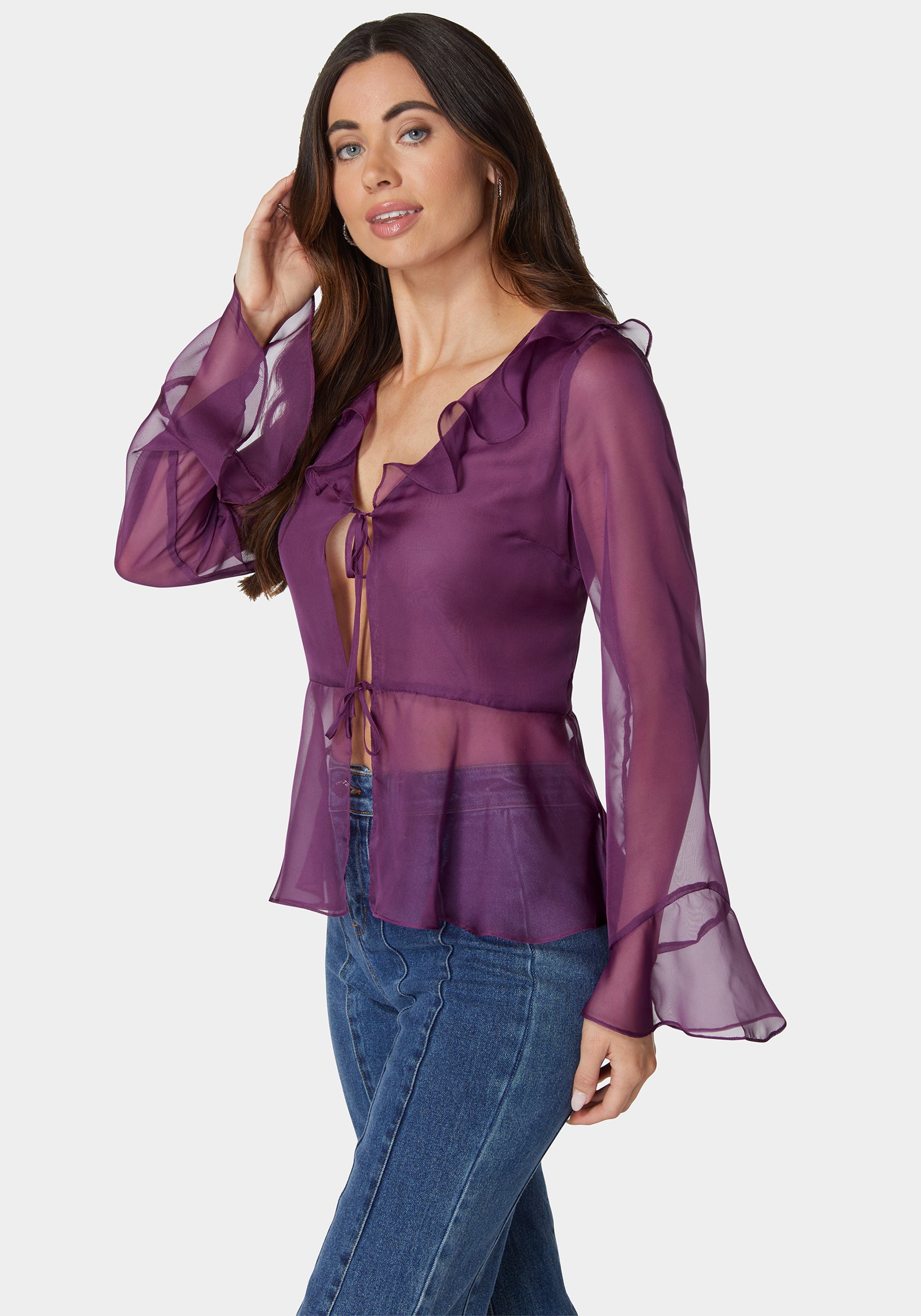 Chiffon Fit & Flare Tie Front Blouse