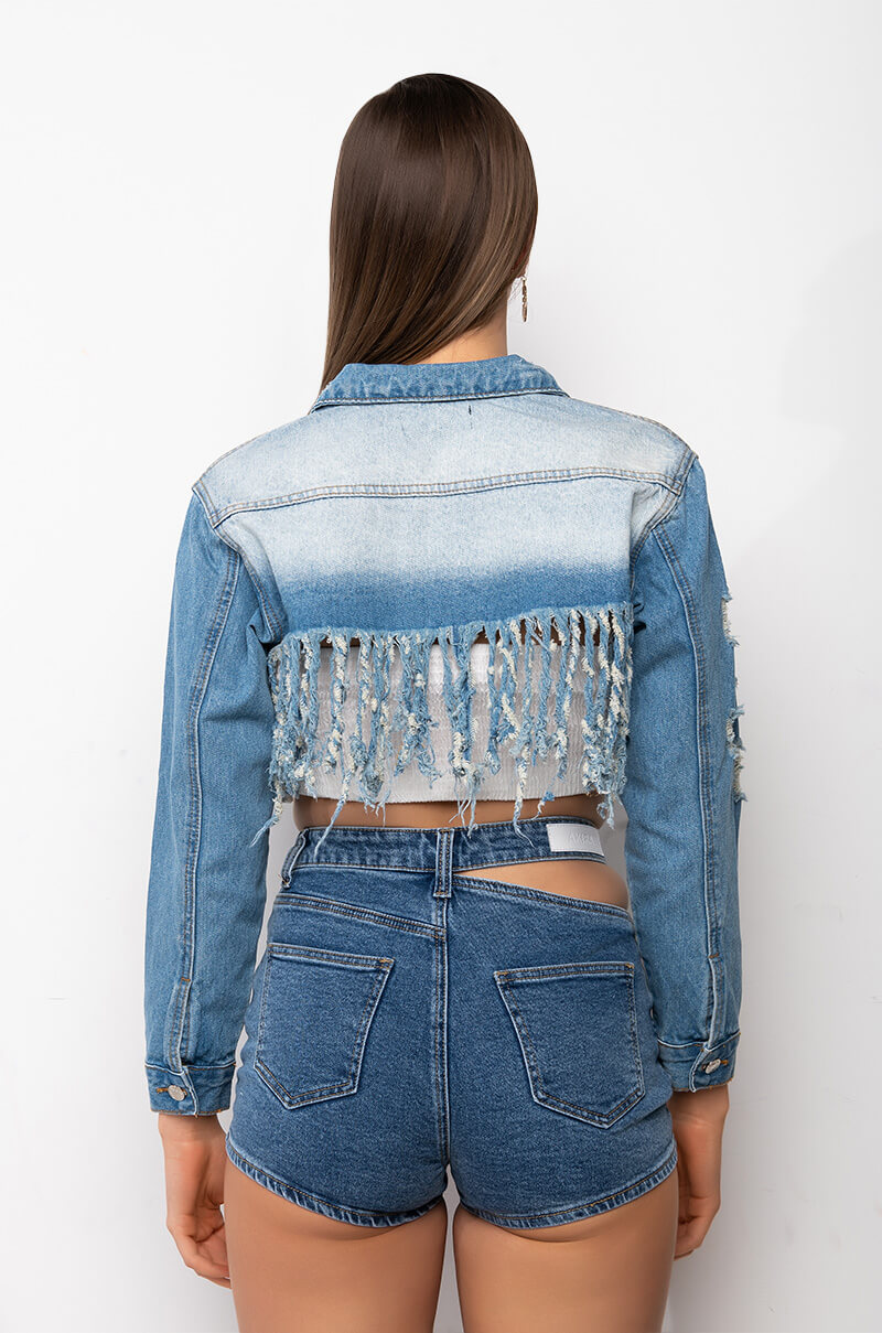 LIFE IS GOOD DISTRESSED CROP DENIM JACKET