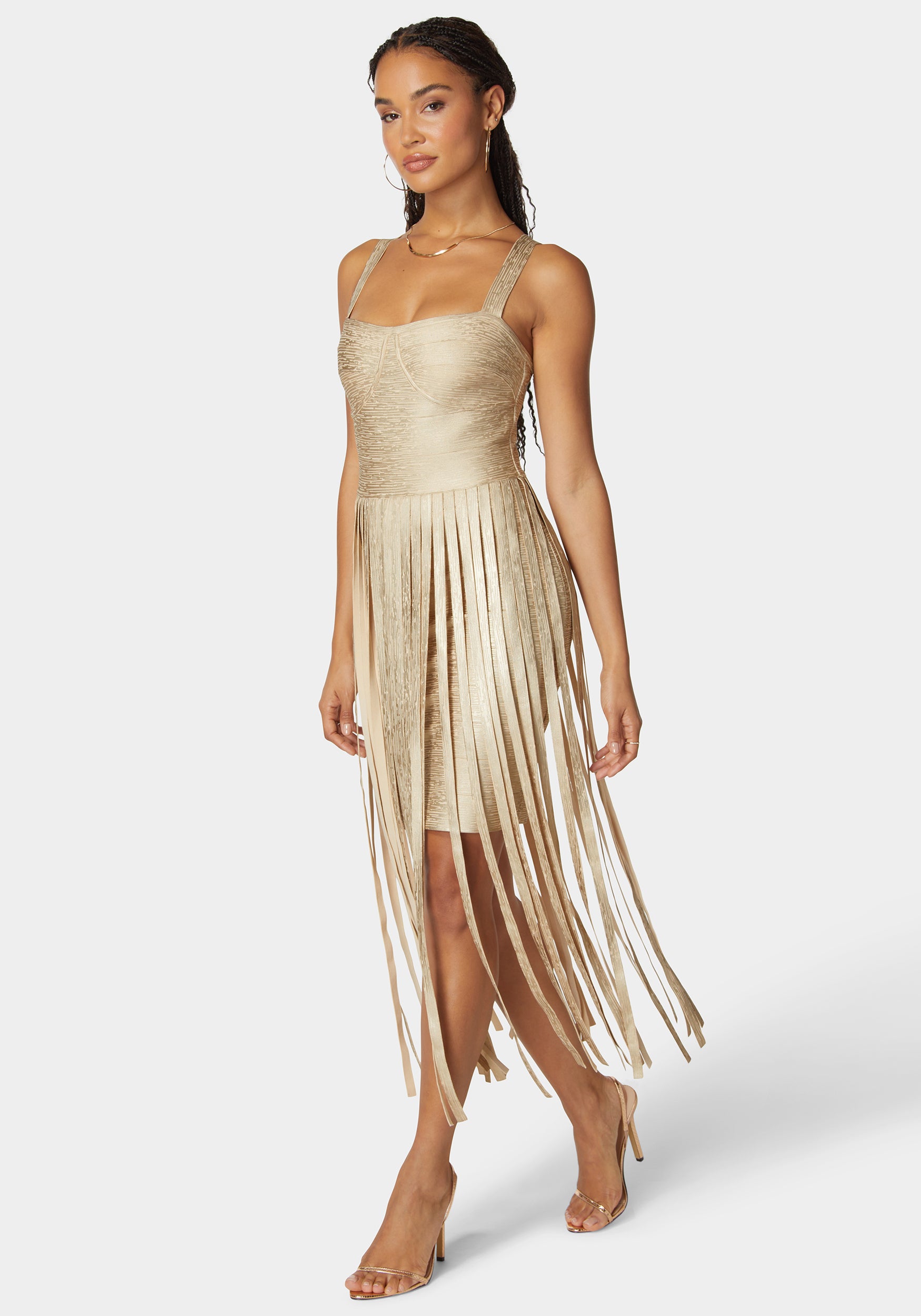 Sweetheart Bandage Top With Fringe Maxi Skirt Dress