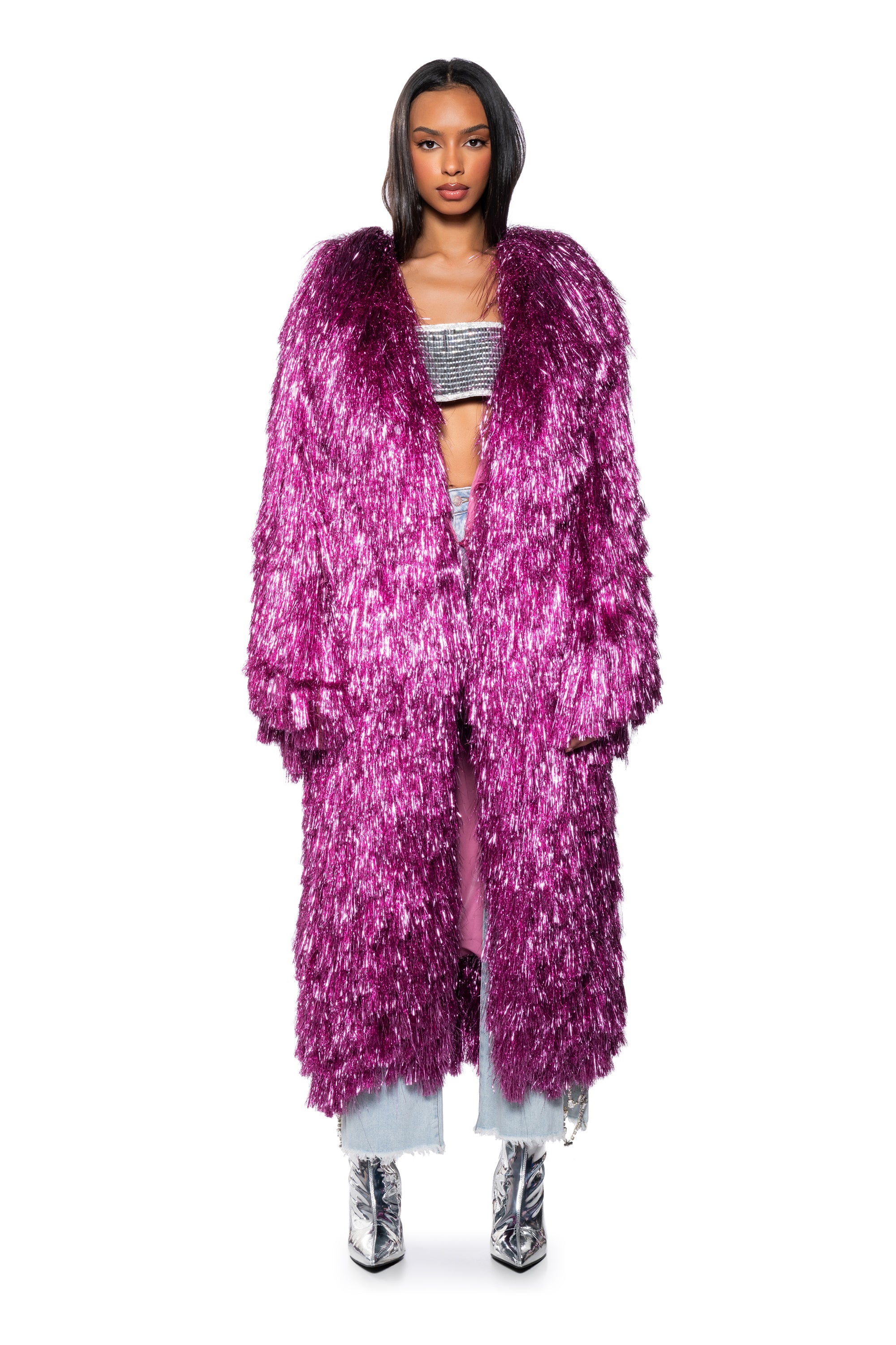 I'M SO FANCY TINSEL METALLIC SHAKET TRENCH IN PINK